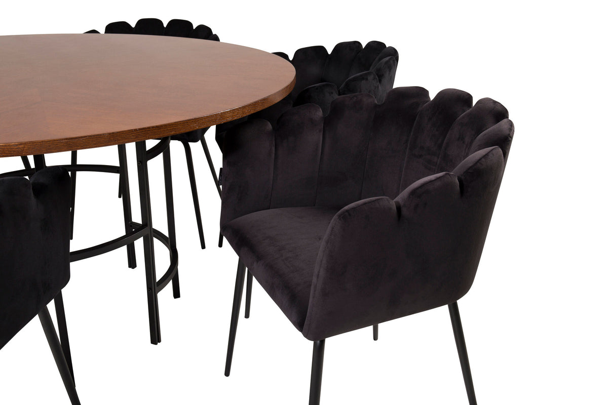 Esszimmerset Copenhagen + Limhamn ⌀140cm/6St. in Braun / Schwarz präsentiert im Onlineshop von KAQTU Design AG. Esszimmerset ist von Venture Home