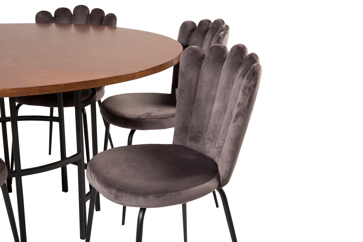 Esszimmerset Copenhagen + Limhamn ⌀140cm/6St. in Braun / Schwarzgrau präsentiert im Onlineshop von KAQTU Design AG. Esszimmerset ist von Venture Home