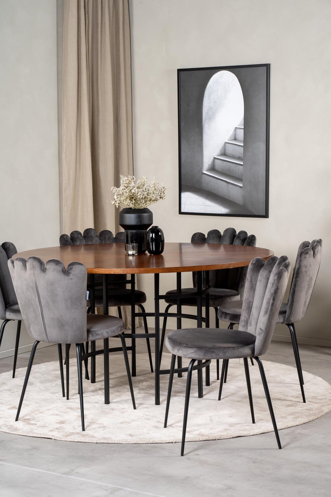 Esszimmerset Copenhagen + Limhamn ⌀140cm/6St. in Braun / Schwarzgrau präsentiert im Onlineshop von KAQTU Design AG. Esszimmerset ist von Venture Home