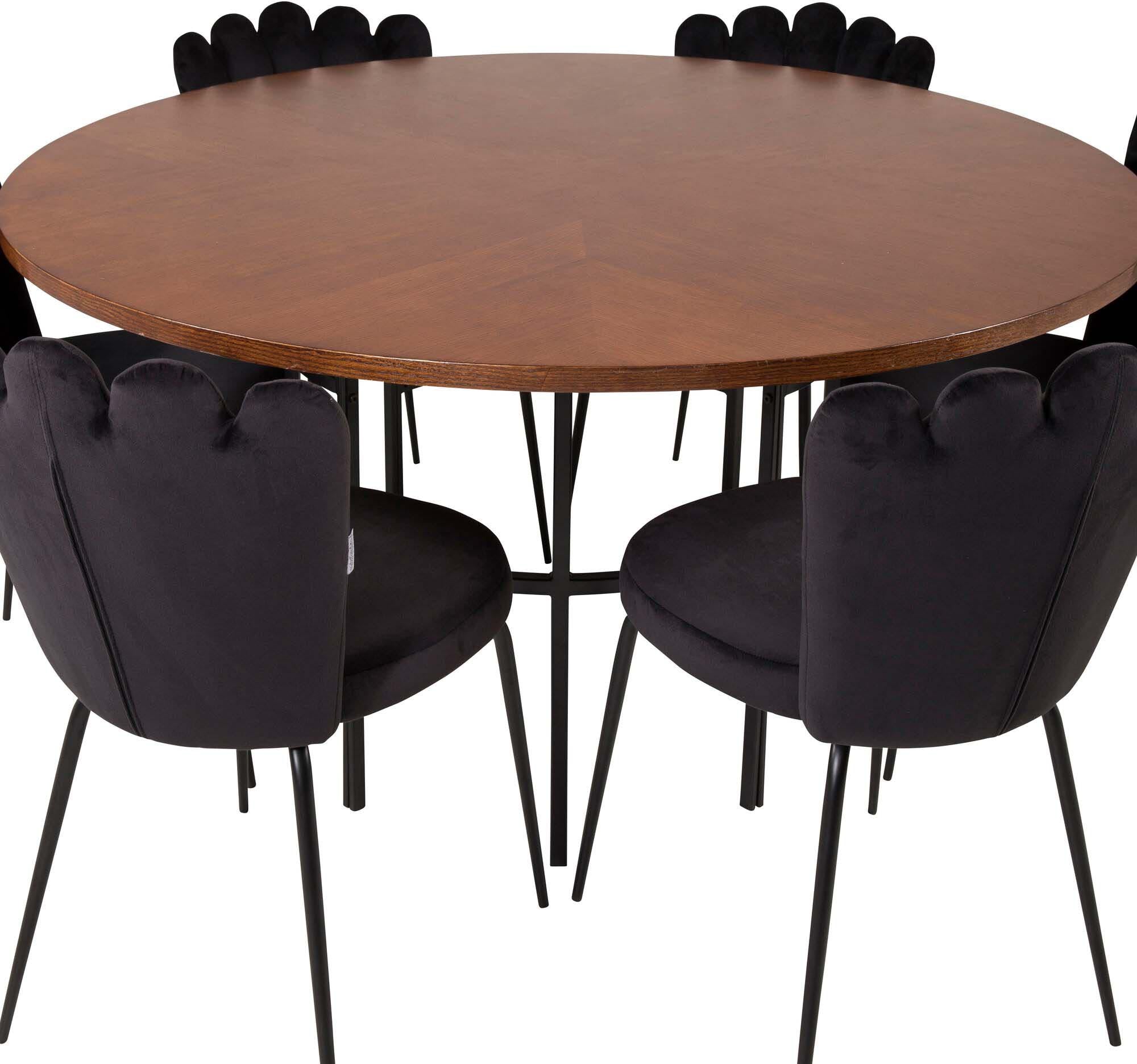 Rundes Esszimmerset mit luxuriösem Samtbezug, ideal für gesellige Abende. Platz für 6 Personen, stilvoll und funktional.