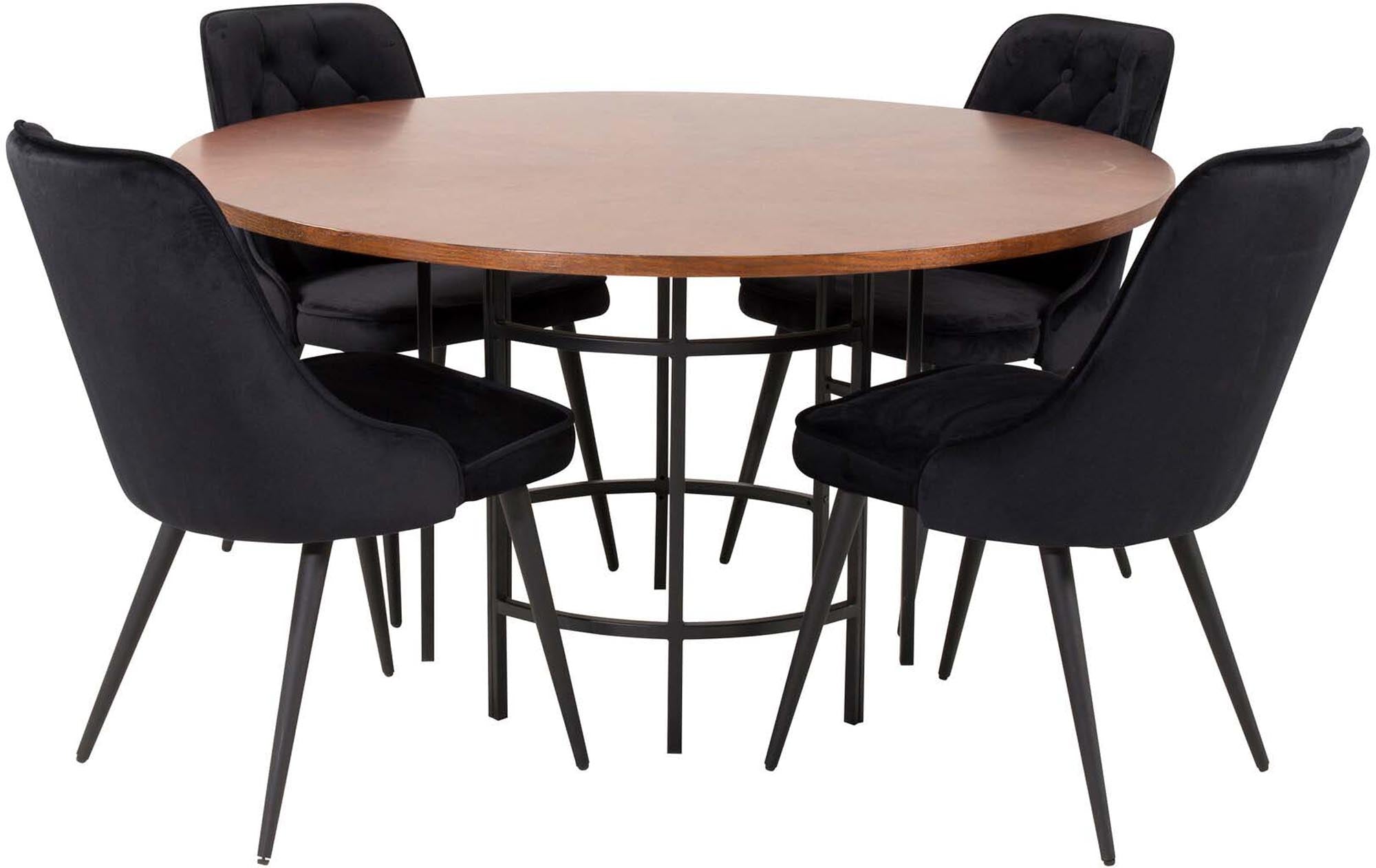 Esszimmerset Copenhagen + Velvet Deluxe ⌀140cm/4St. in Schwarz präsentiert im Onlineshop von KAQTU Design AG. Esszimmerset ist von Venture Home