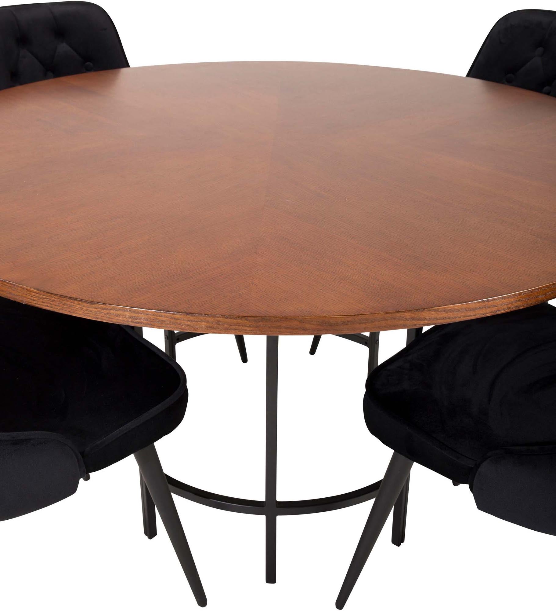Elegantes Esszimmerset Copenhagen mit runden 140 cm Tisch und 4 luxuriösen Samtstühlen für stilvolle Esszimmergestaltung.