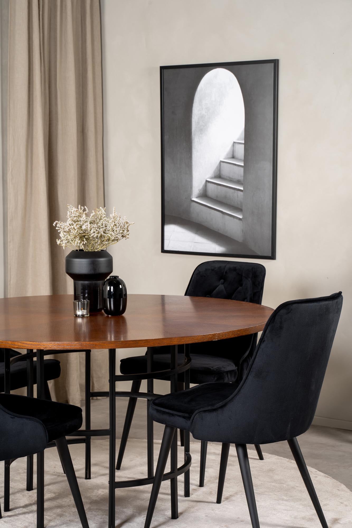 Esszimmerset Copenhagen + Velvet Deluxe ⌀140cm/4St. in Schwarz präsentiert im Onlineshop von KAQTU Design AG. Esszimmerset ist von Venture Home