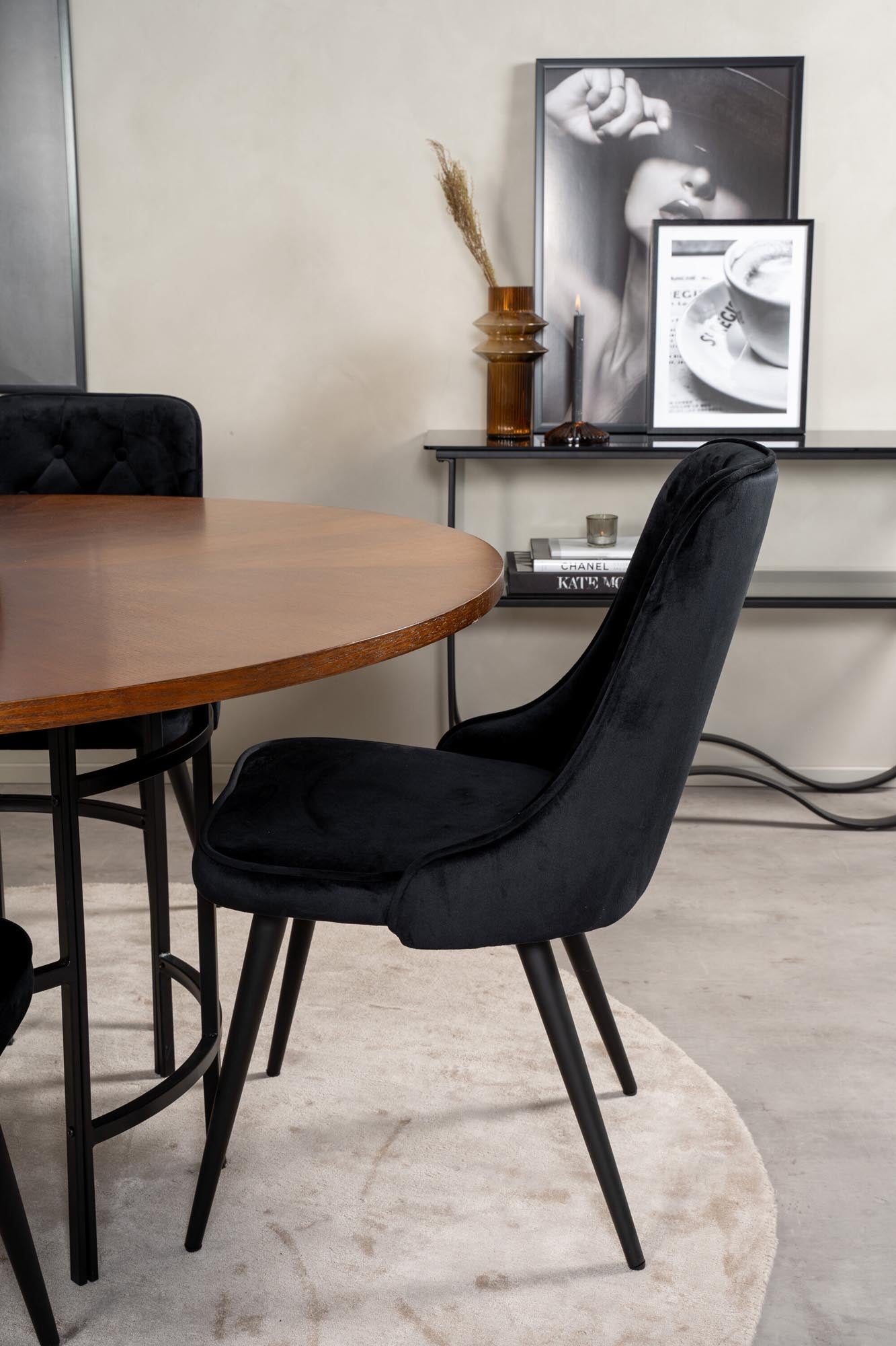 Esszimmerset Copenhagen + Velvet Deluxe ⌀140cm/4St. in Schwarz präsentiert im Onlineshop von KAQTU Design AG. Esszimmerset ist von Venture Home