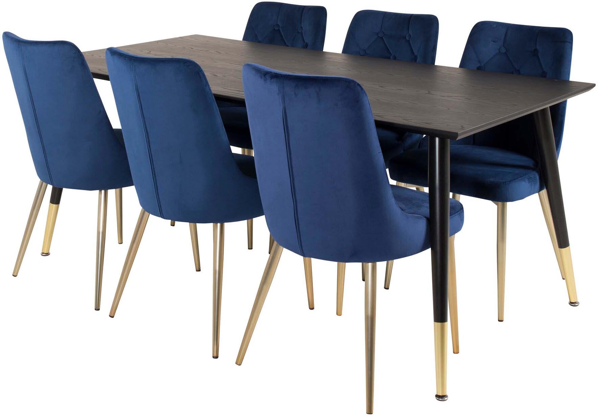 Dipp Esszimmerset + Velvet Deluxe 180cm/6St. in Blau / Gold präsentiert im Onlineshop von KAQTU Design AG. Esszimmerset ist von Venture Home