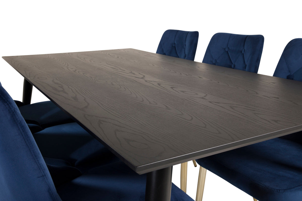 Dipp Esszimmerset + Velvet Deluxe 180cm/6St. in Blau / Gold präsentiert im Onlineshop von KAQTU Design AG. Esszimmerset ist von Venture Home
