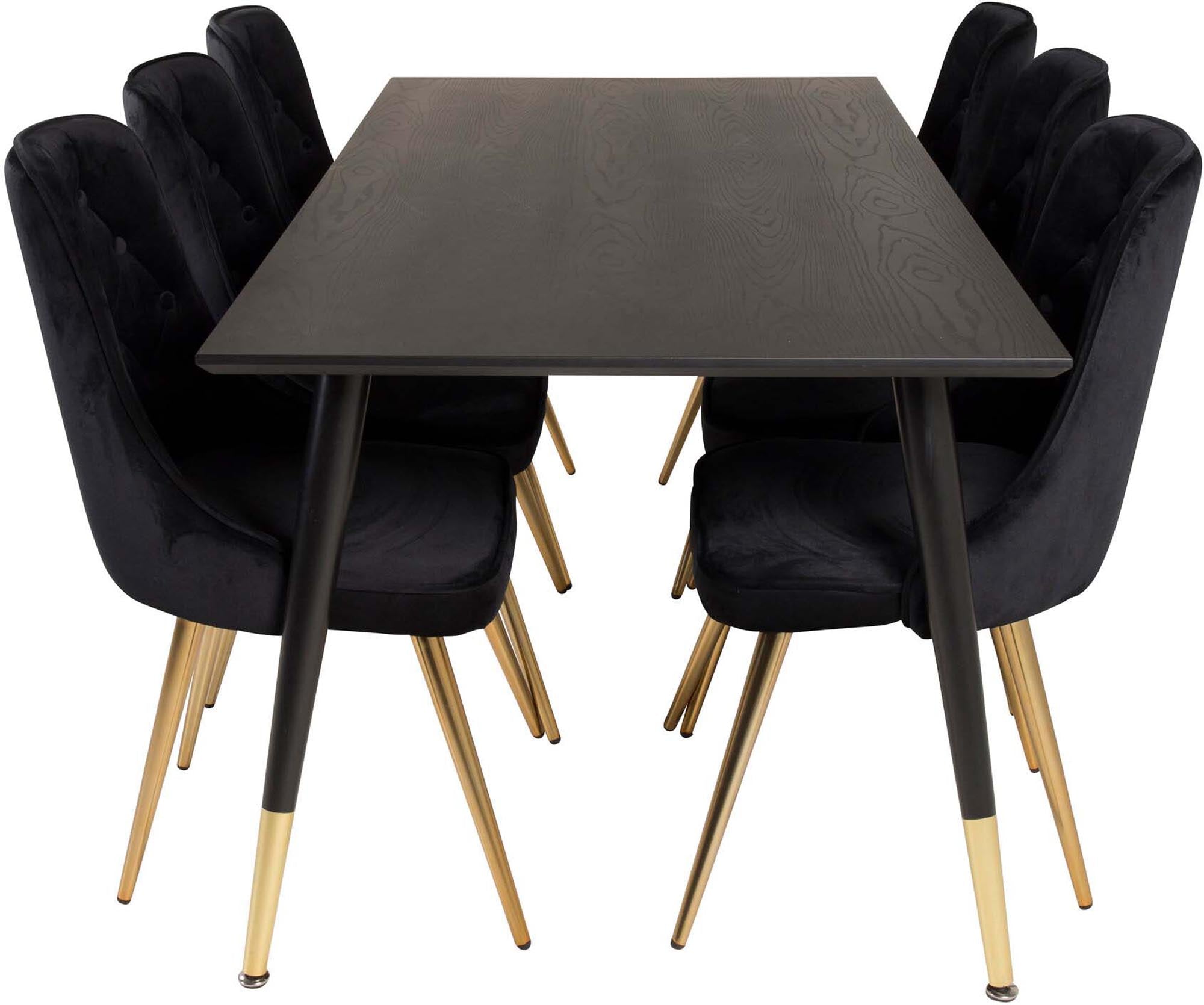 Dipp Esszimmerset + Velvet Deluxe 180cm/6St. in Schwarz / Gold / Gold präsentiert im Onlineshop von KAQTU Design AG. Esszimmerset ist von Venture Home