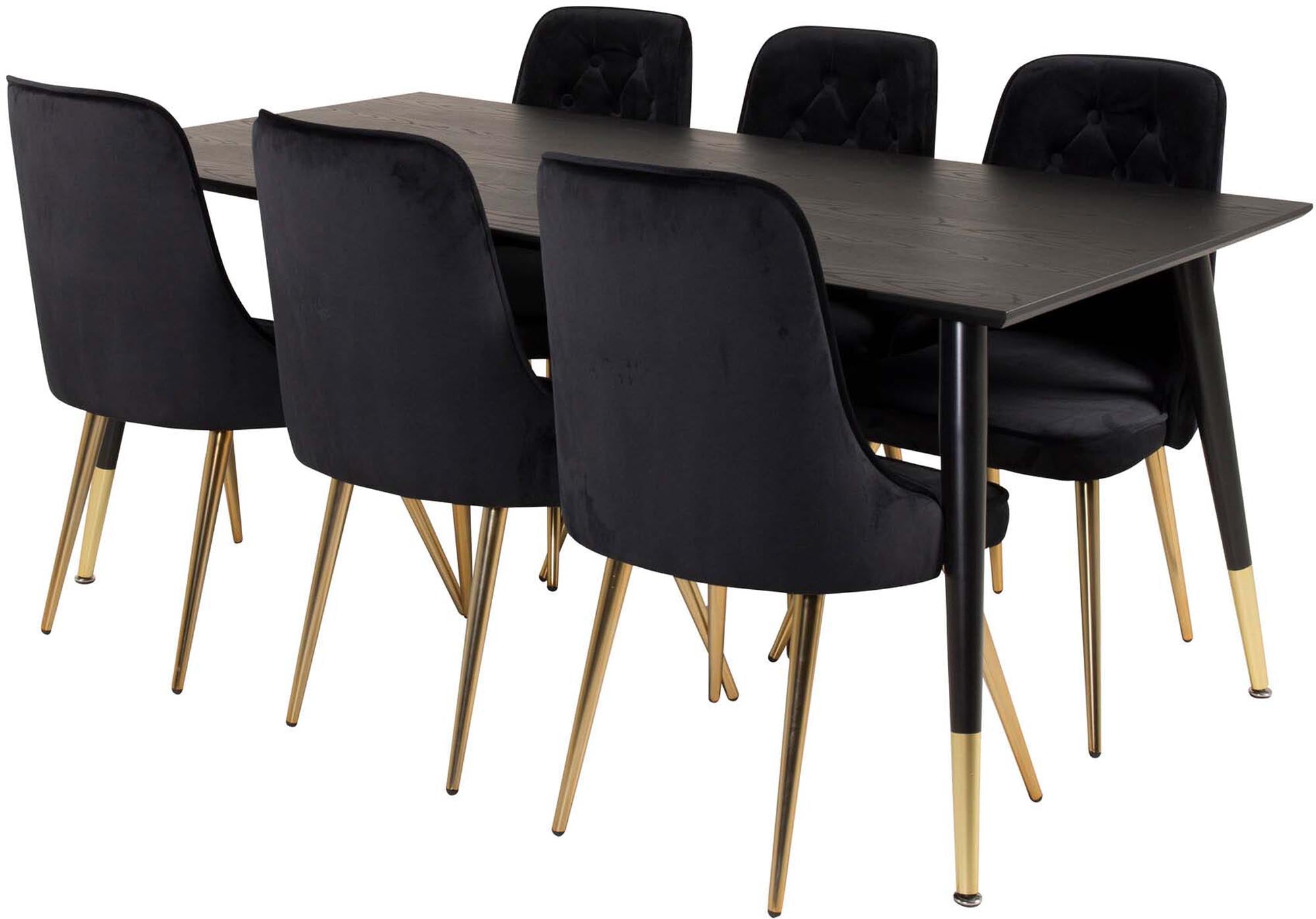 Dipp Esszimmerset + Velvet Deluxe 180cm/6St. in Schwarz / Gold / Gold präsentiert im Onlineshop von KAQTU Design AG. Esszimmerset ist von Venture Home
