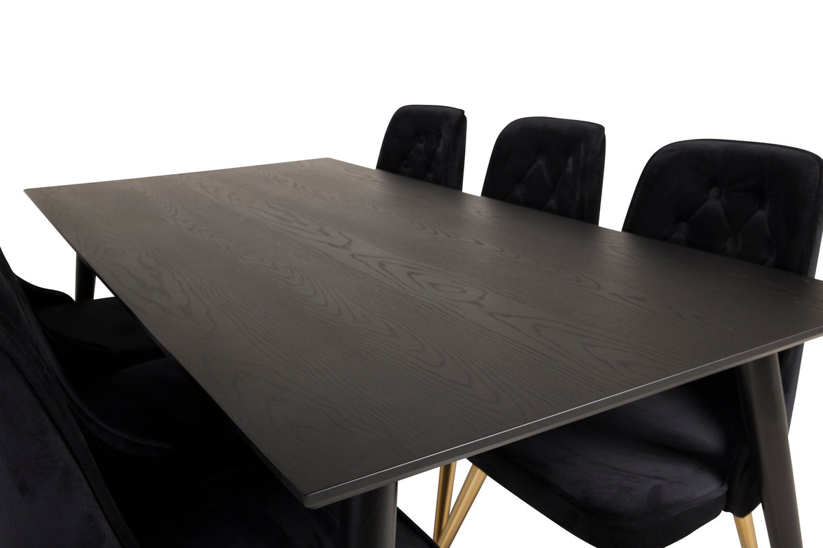 Dipp Esszimmerset + Velvet Deluxe 180cm/6St. in Schwarz / Gold / Gold präsentiert im Onlineshop von KAQTU Design AG. Esszimmerset ist von Venture Home