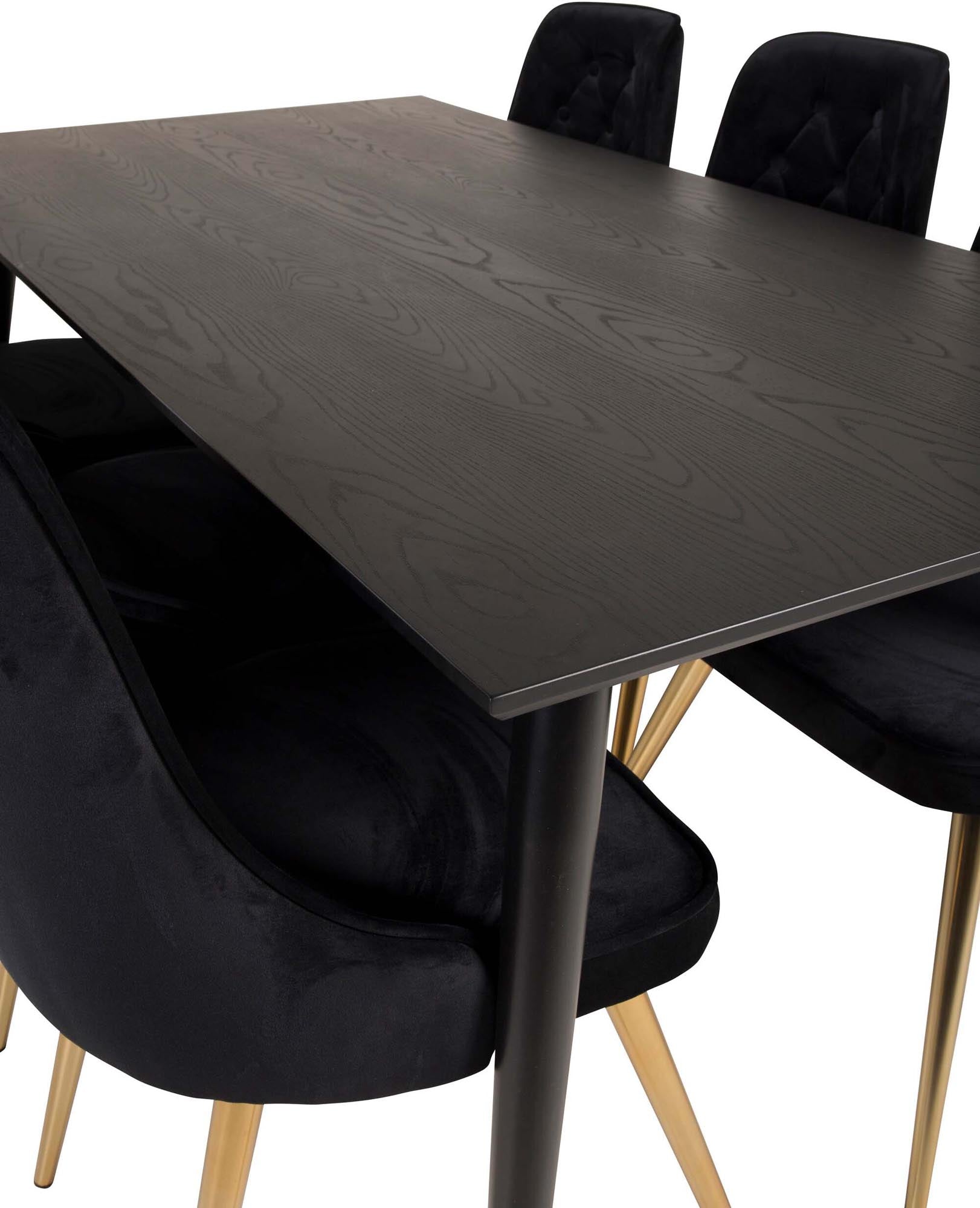 Dipp Esszimmerset + Velvet Deluxe 180cm/6St. in Schwarz / Gold / Gold präsentiert im Onlineshop von KAQTU Design AG. Esszimmerset ist von Venture Home