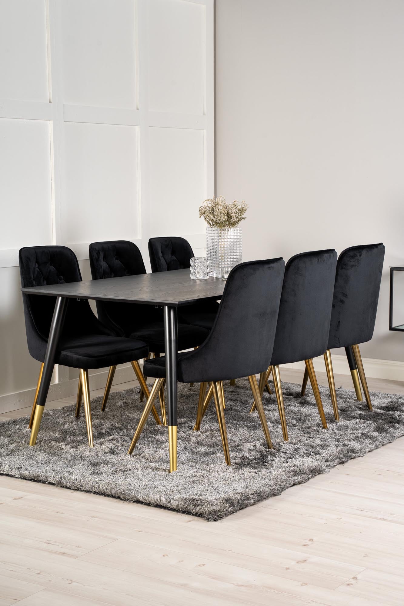 Dipp Esszimmerset + Velvet Deluxe 180cm/6St. in Schwarz / Gold / Gold präsentiert im Onlineshop von KAQTU Design AG. Esszimmerset ist von Venture Home