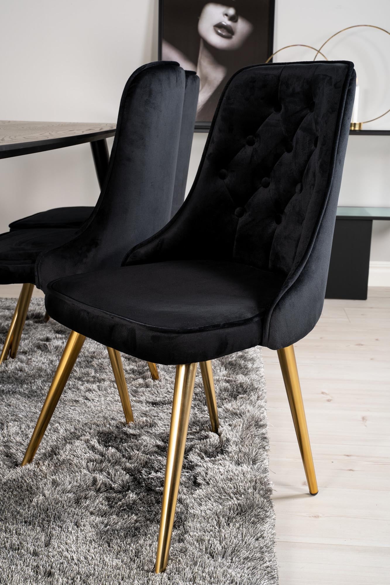 Dipp Esszimmerset + Velvet Deluxe 180cm/6St. in Schwarz / Gold / Gold präsentiert im Onlineshop von KAQTU Design AG. Esszimmerset ist von Venture Home