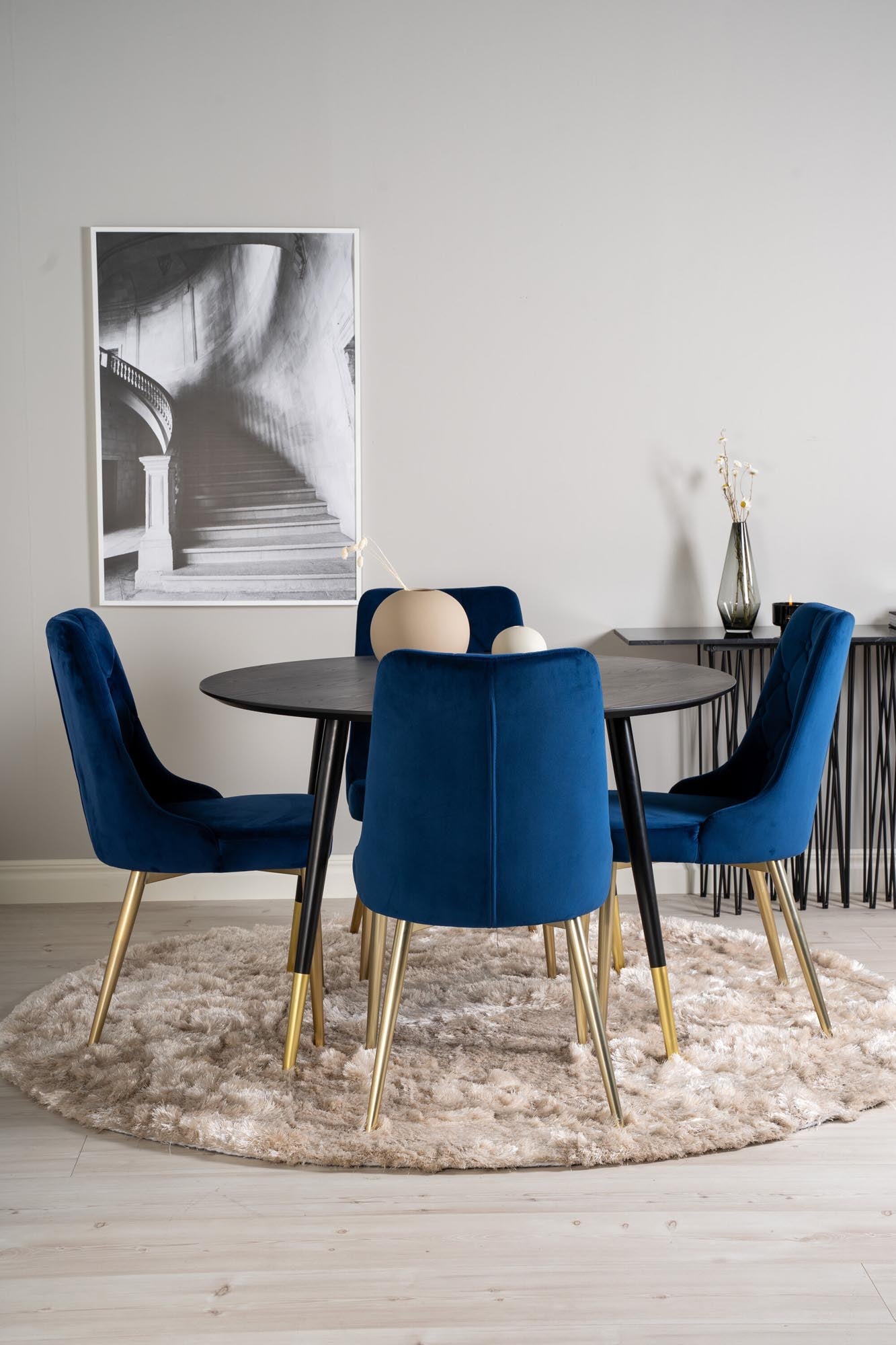 Dipp Esszimmerset + Velvet Deluxe ⌀115cm/4St. in Blau, Gold präsentiert im Onlineshop von KAQTU Design AG. Esszimmerset ist von Venture Home