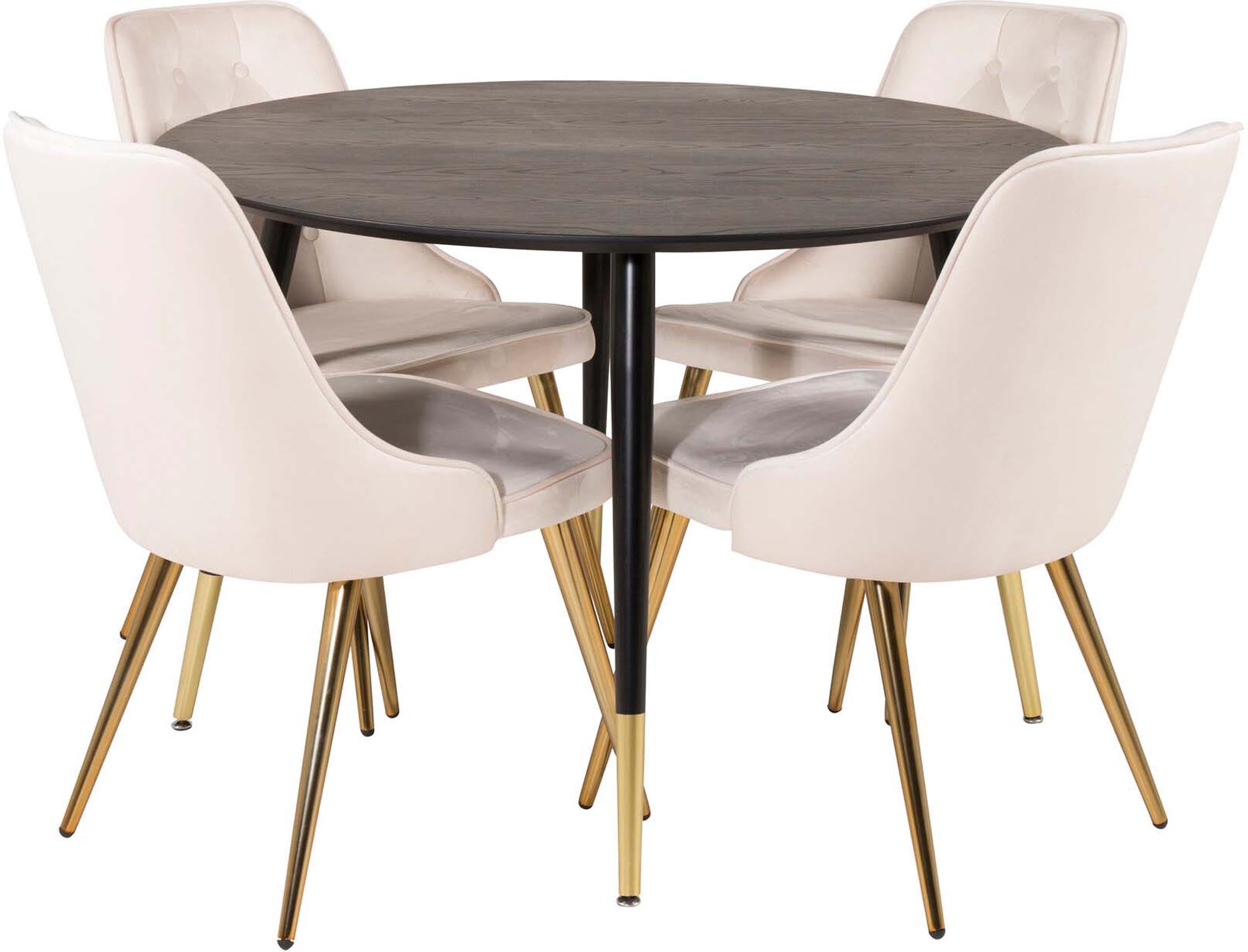 Dipp Esszimmerset + Velvet Deluxe ⌀115cm/4St. in Beige, Gold präsentiert im Onlineshop von KAQTU Design AG. Esszimmerset ist von Venture Home