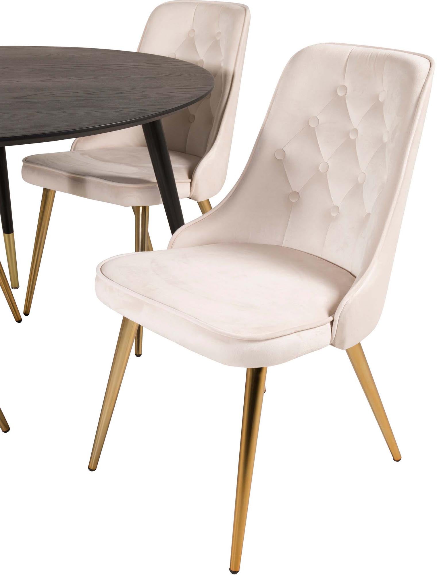 Dipp Esszimmerset + Velvet Deluxe ⌀115cm/4St. in Beige, Gold präsentiert im Onlineshop von KAQTU Design AG. Esszimmerset ist von Venture Home