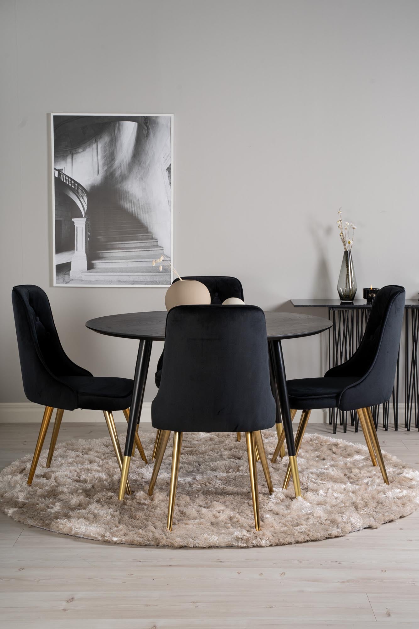Dipp Esszimmerset + Velvet Deluxe ⌀115cm/4St. in Schwarz / Gold präsentiert im Onlineshop von KAQTU Design AG. Esszimmerset ist von Venture Home