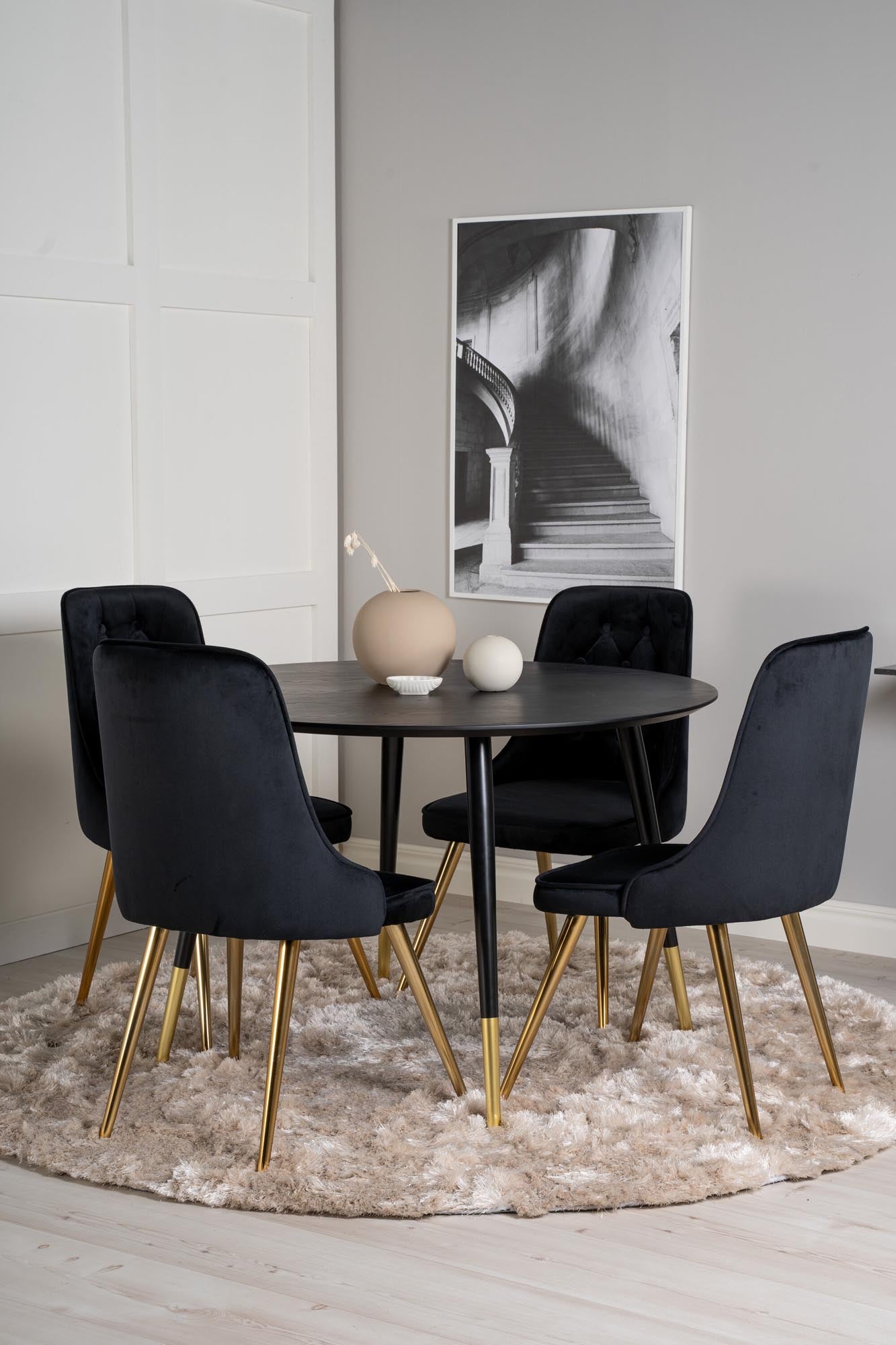 Dipp Esszimmerset + Velvet Deluxe ⌀115cm/4St. in Schwarz / Gold präsentiert im Onlineshop von KAQTU Design AG. Esszimmerset ist von Venture Home
