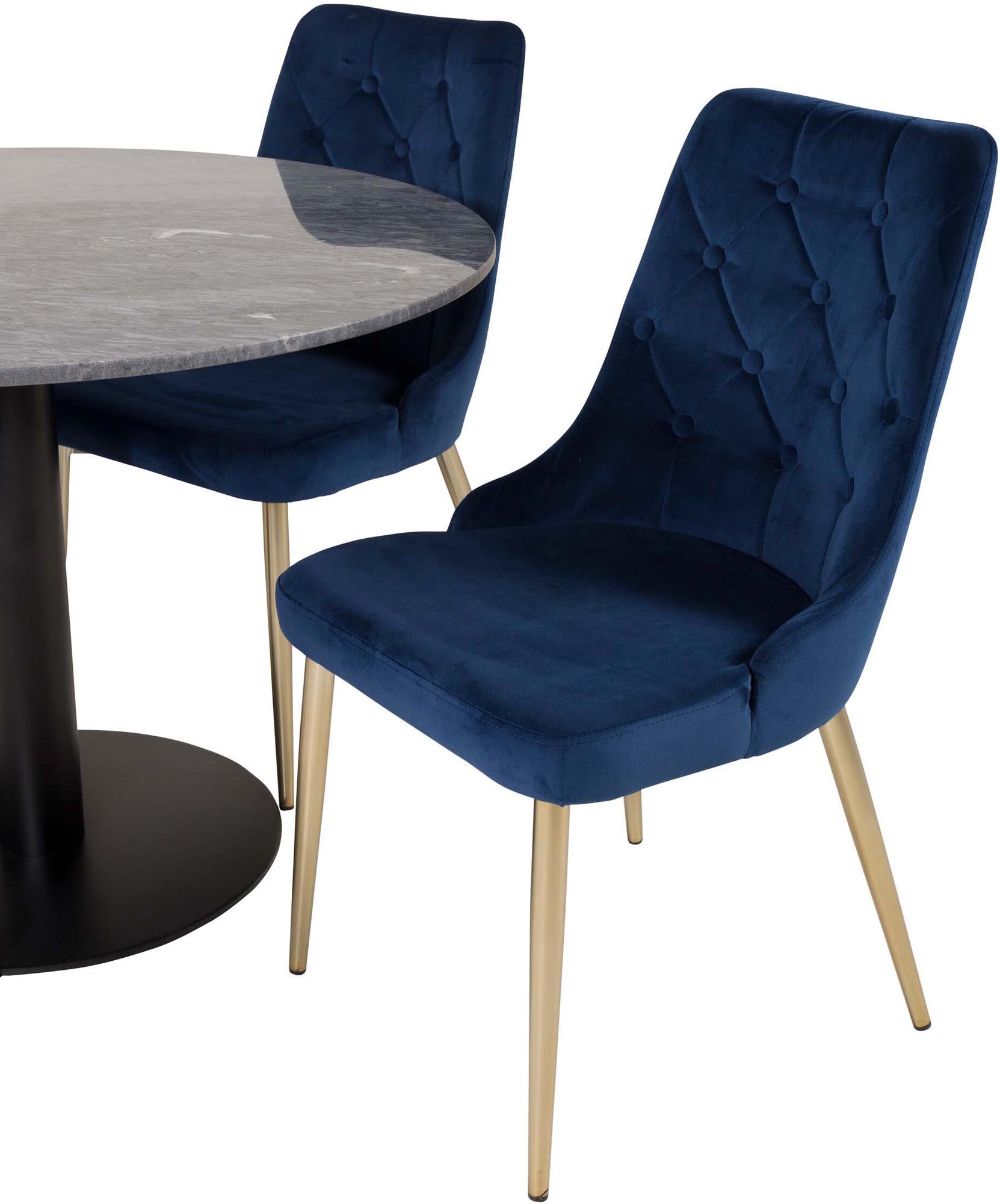 Elegantes Esszimmerset mit Marmortisch und luxuriösen Samtstühlen für höchsten Komfort und stilvolles Ambiente.
