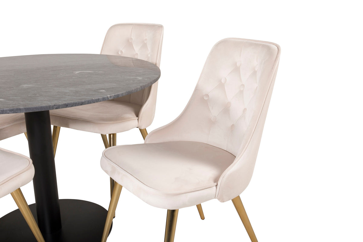 Estelle Esszimmerset + Velvet Deluxe ⌀106cm/4St. in Schwarz / Beige / Gold präsentiert im Onlineshop von KAQTU Design AG. Esszimmerset ist von Venture Home