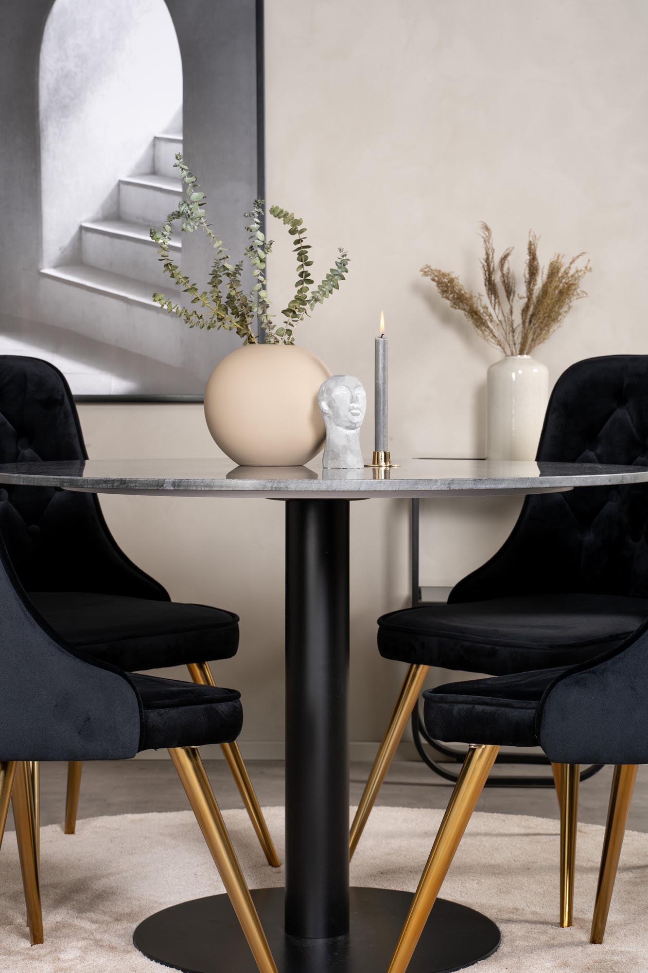 Estelle Esszimmerset + Velvet Deluxe ⌀106cm/4St. in Schwarz / Gold präsentiert im Onlineshop von KAQTU Design AG. Esszimmerset ist von Venture Home