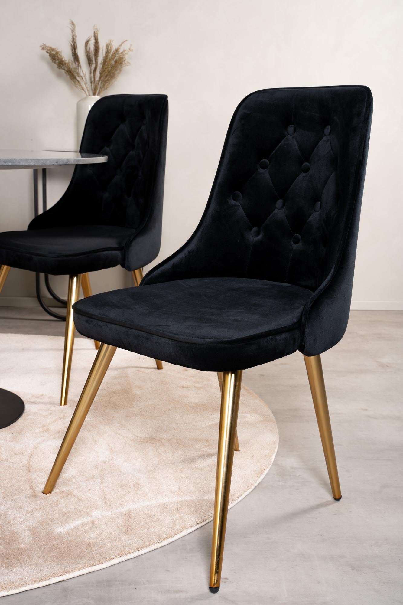 Estelle Esszimmerset + Velvet Deluxe ⌀106cm/4St. in Schwarz / Gold präsentiert im Onlineshop von KAQTU Design AG. Esszimmerset ist von Venture Home