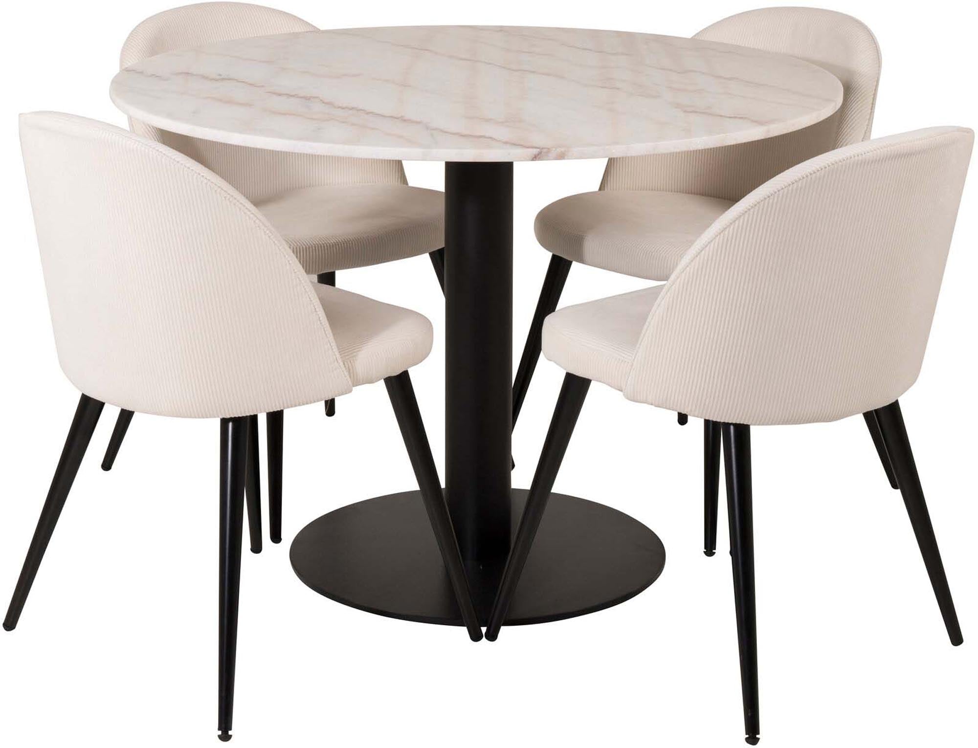 Estelle Esszimmerset + Velvet ⌀106cm in Schwarz-Weiss präsentiert im Onlineshop von KAQTU Design AG. Esszimmerset ist von Venture Home