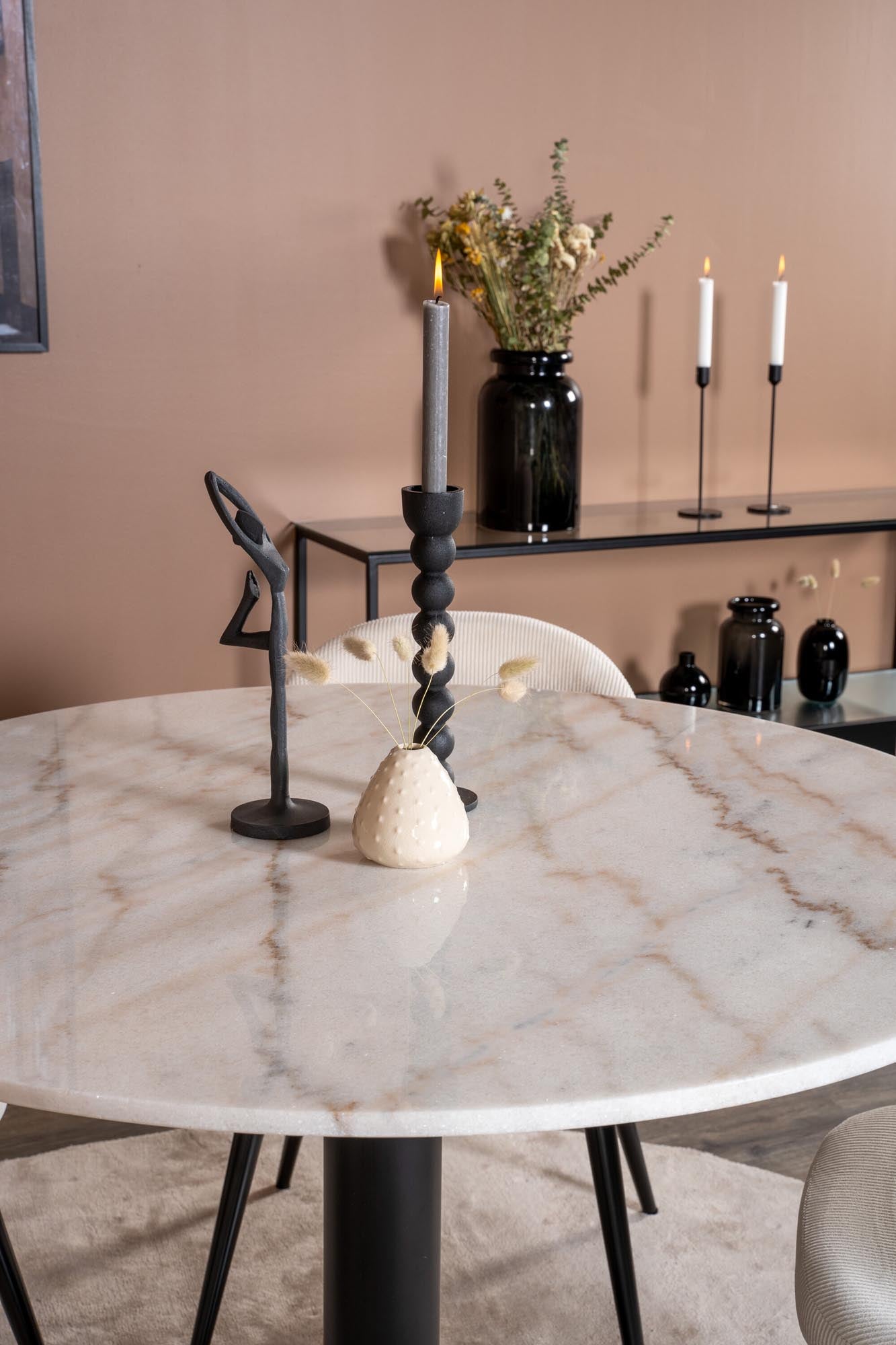 Estelle Esszimmerset + Velvet ⌀106cm in Schwarz-Weiss präsentiert im Onlineshop von KAQTU Design AG. Esszimmerset ist von Venture Home