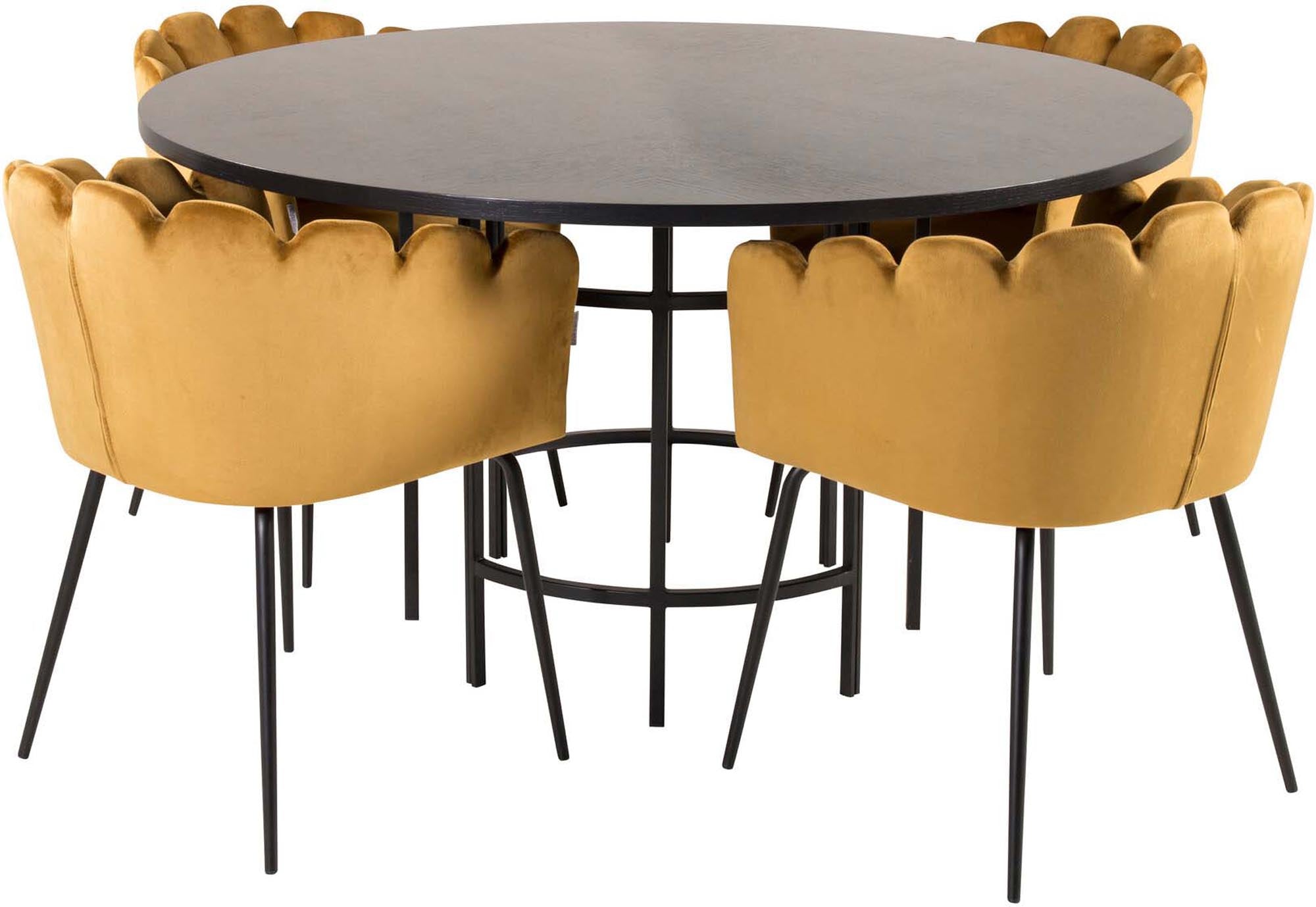 Esszimmerset Copenhagen + Limhamn ⌀140cm/4St. in Schwarz / Gelb präsentiert im Onlineshop von KAQTU Design AG. Esszimmerset ist von Venture Home