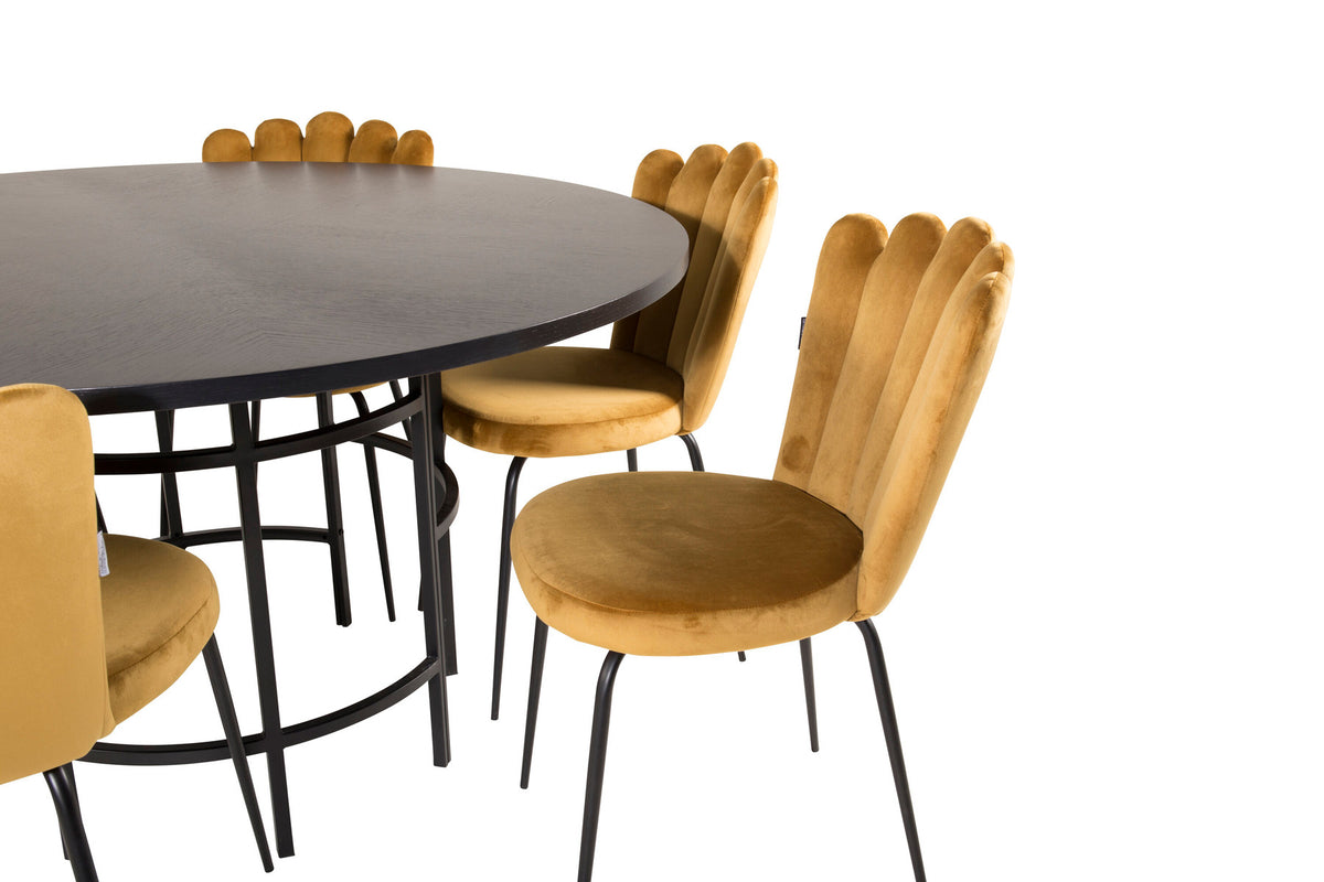 Esszimmerset Copenhagen + Limhamn Light ⌀140cm/6St. in Schwarz / Gelb präsentiert im Onlineshop von KAQTU Design AG. Esszimmerset ist von Venture Home