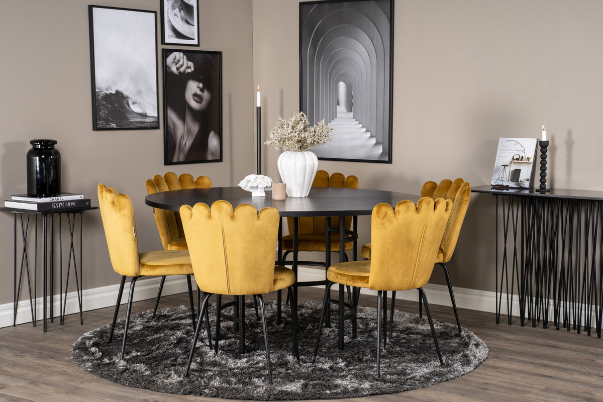 Esszimmerset Copenhagen + Limhamn Light ⌀140cm/6St. in Schwarz / Gelb präsentiert im Onlineshop von KAQTU Design AG. Esszimmerset ist von Venture Home