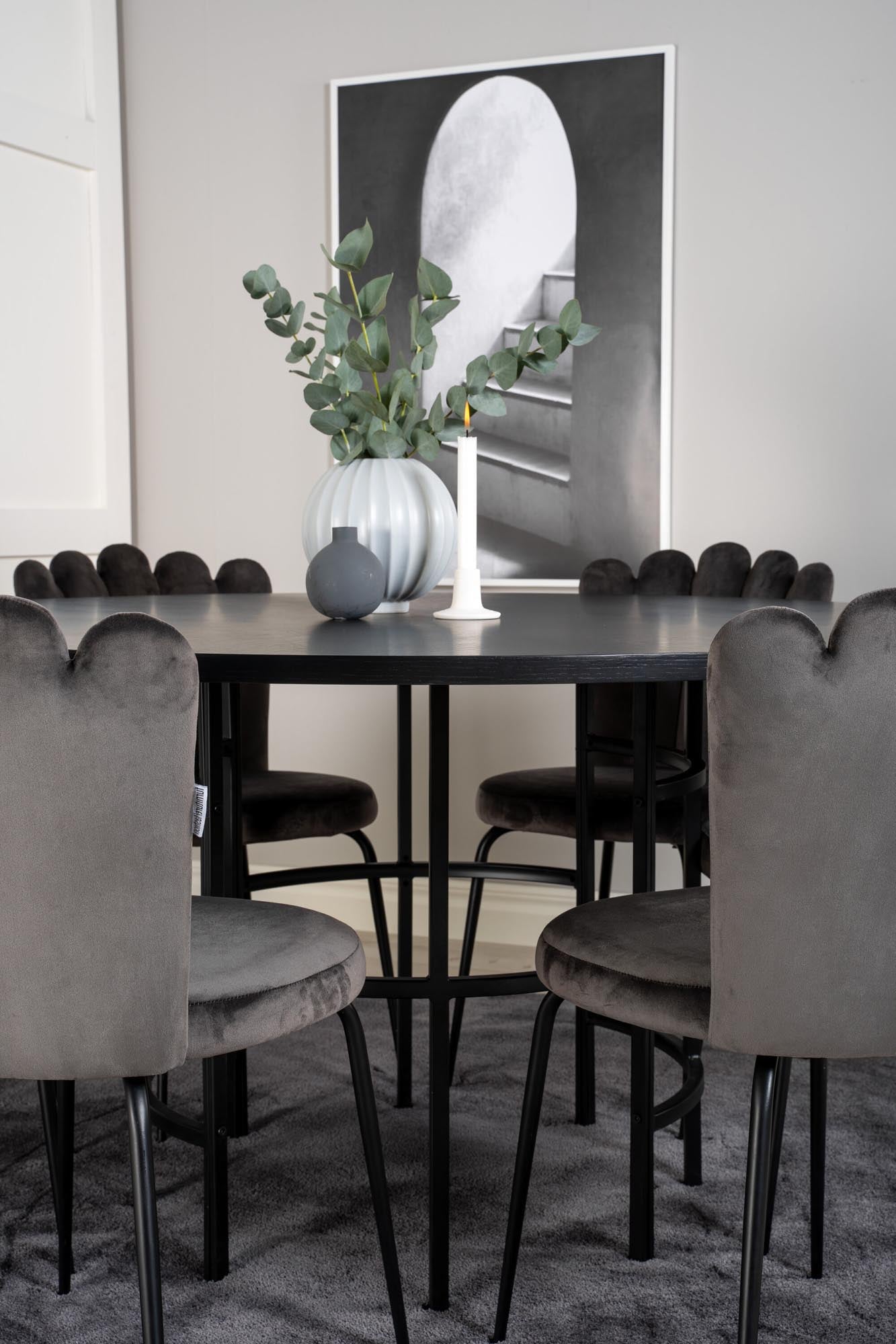 Esszimmerset Copenhagen + Limhamn ⌀140cm/6St. in Schwarzgrau präsentiert im Onlineshop von KAQTU Design AG. Esszimmerset ist von Venture Home