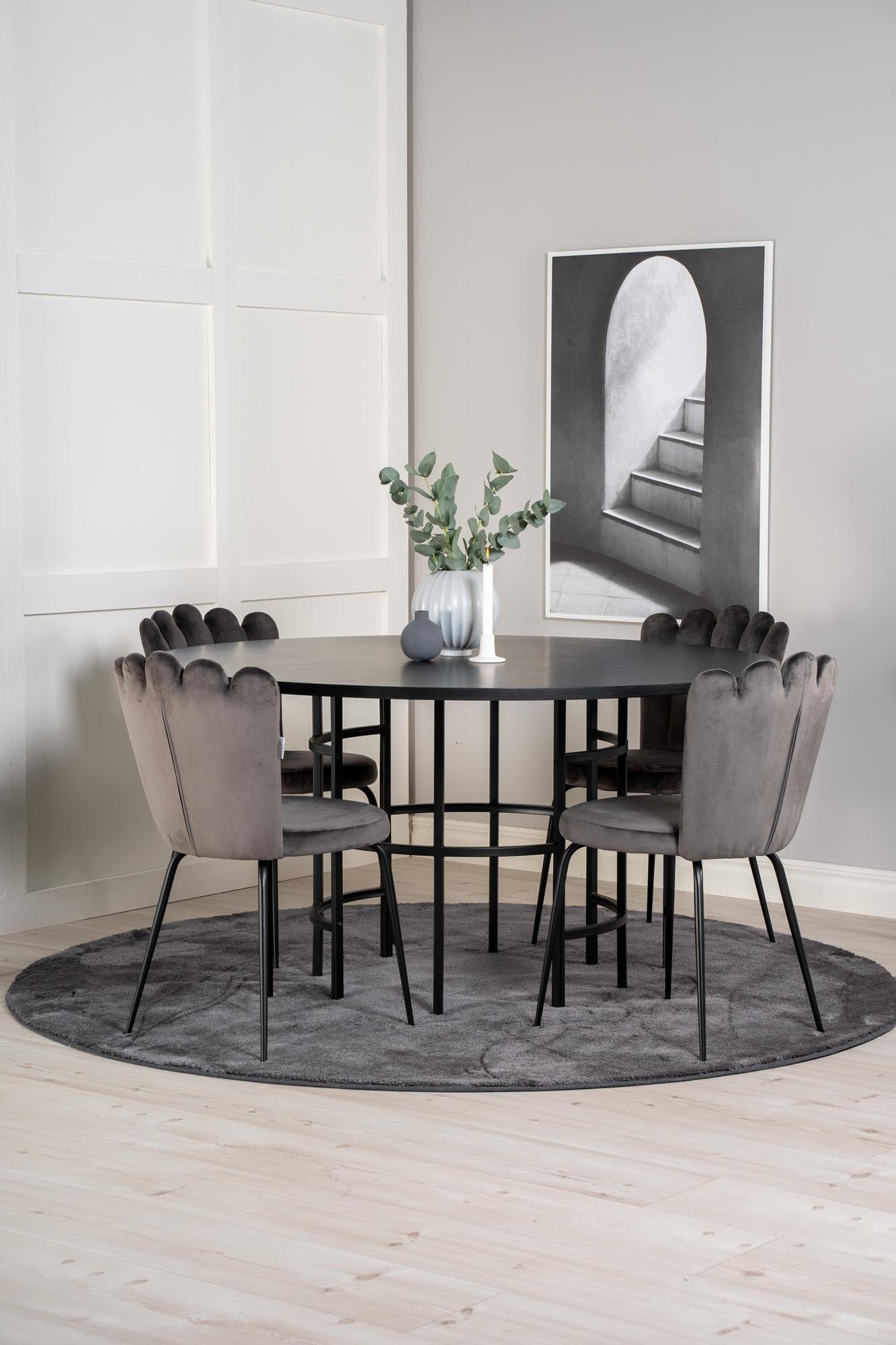 Esszimmerset Copenhagen + Limhamn Light ⌀140cm/4St. in Schwarzgrau präsentiert im Onlineshop von KAQTU Design AG. Esszimmerset ist von Venture Home