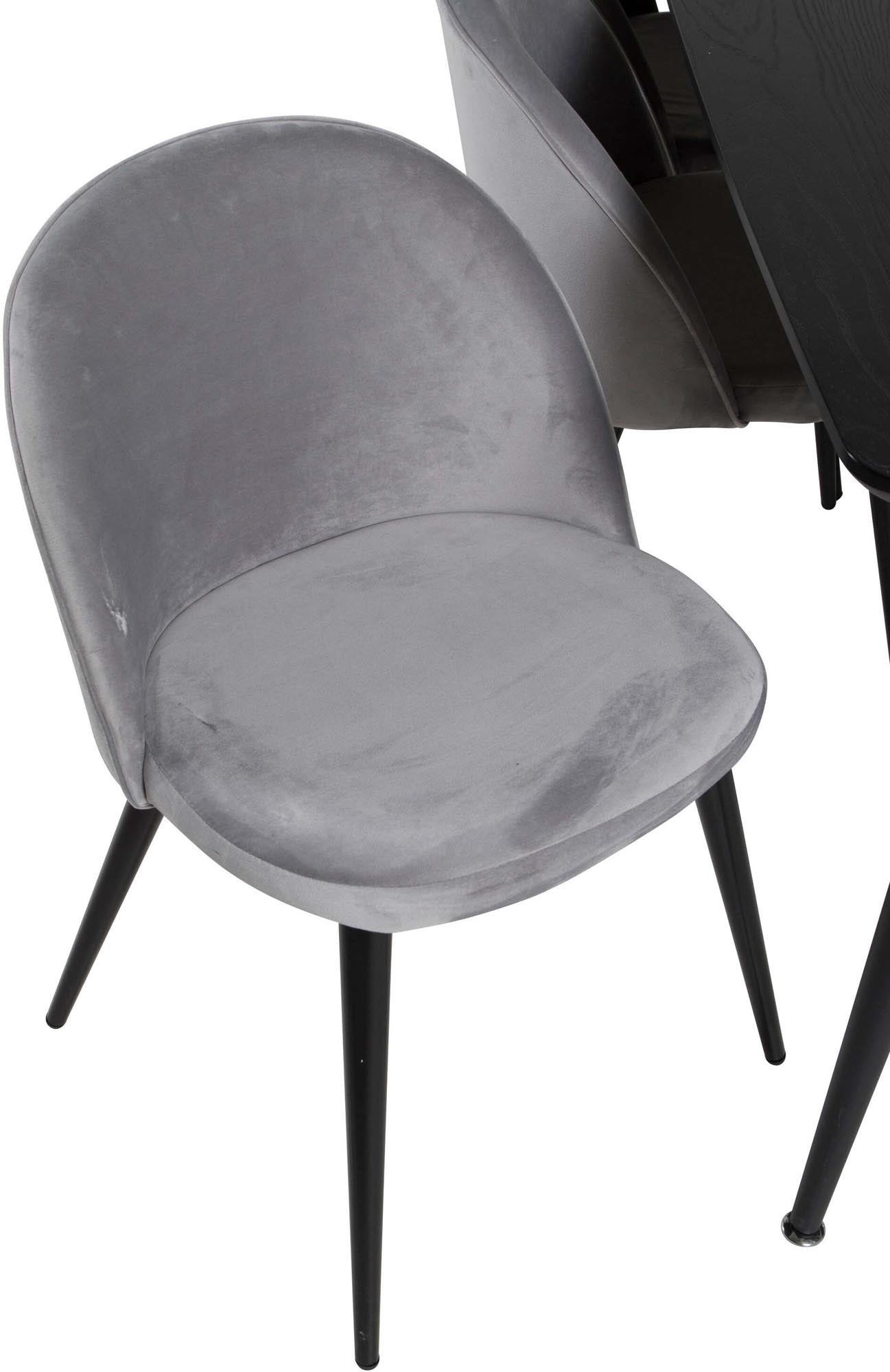 Modernes Gold Esszimmerset mit 180 cm ausziehbarem Tisch und 6 beigen Samtstühlen. Ideal für stilvolle Dinner und gesellige Runden.