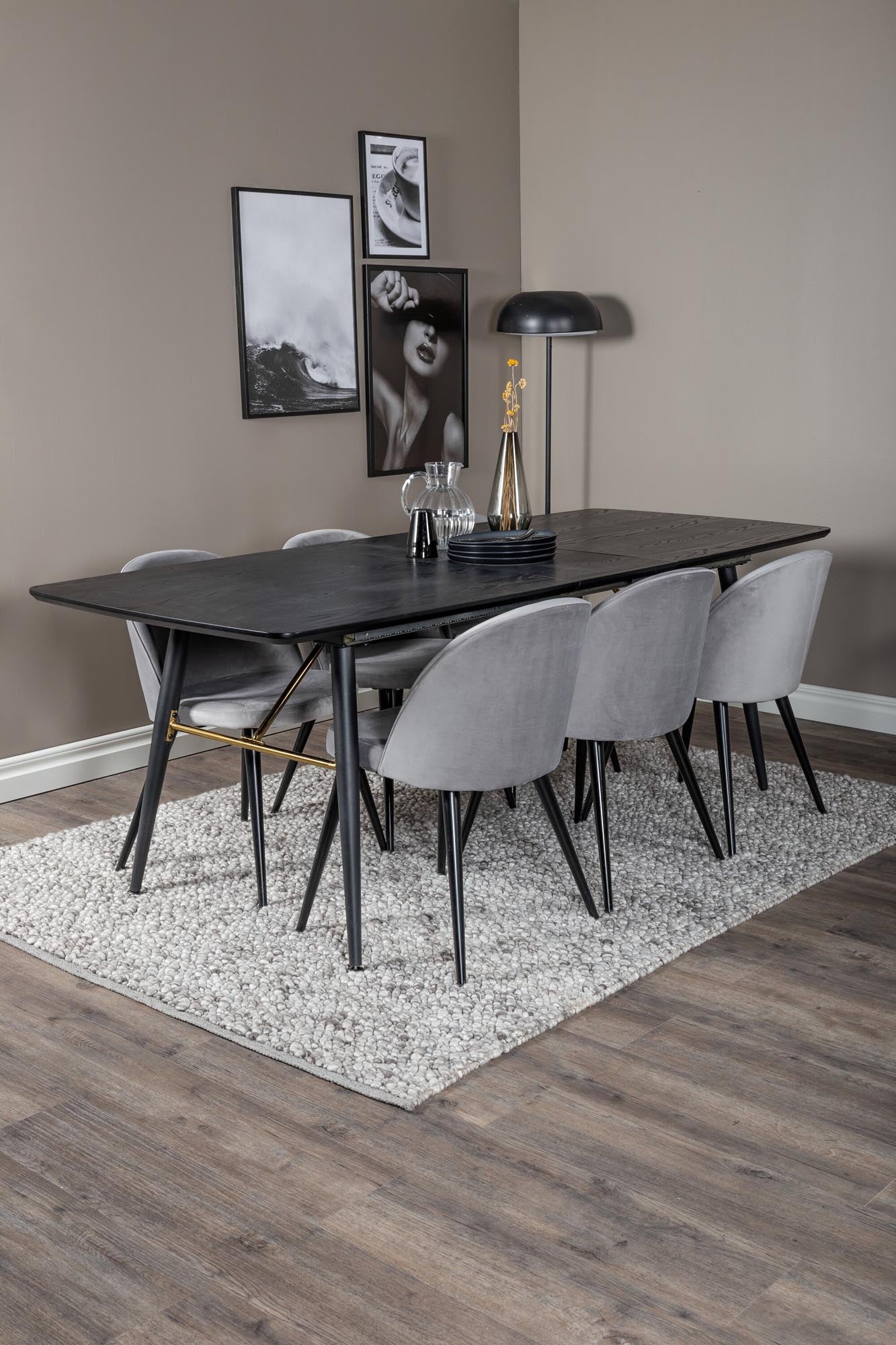Gold Esszimmerset ausziehbar + Velvet 180cm/6St. in Schwarzgrau präsentiert im Onlineshop von KAQTU Design AG. Esszimmerset ist von Venture Home