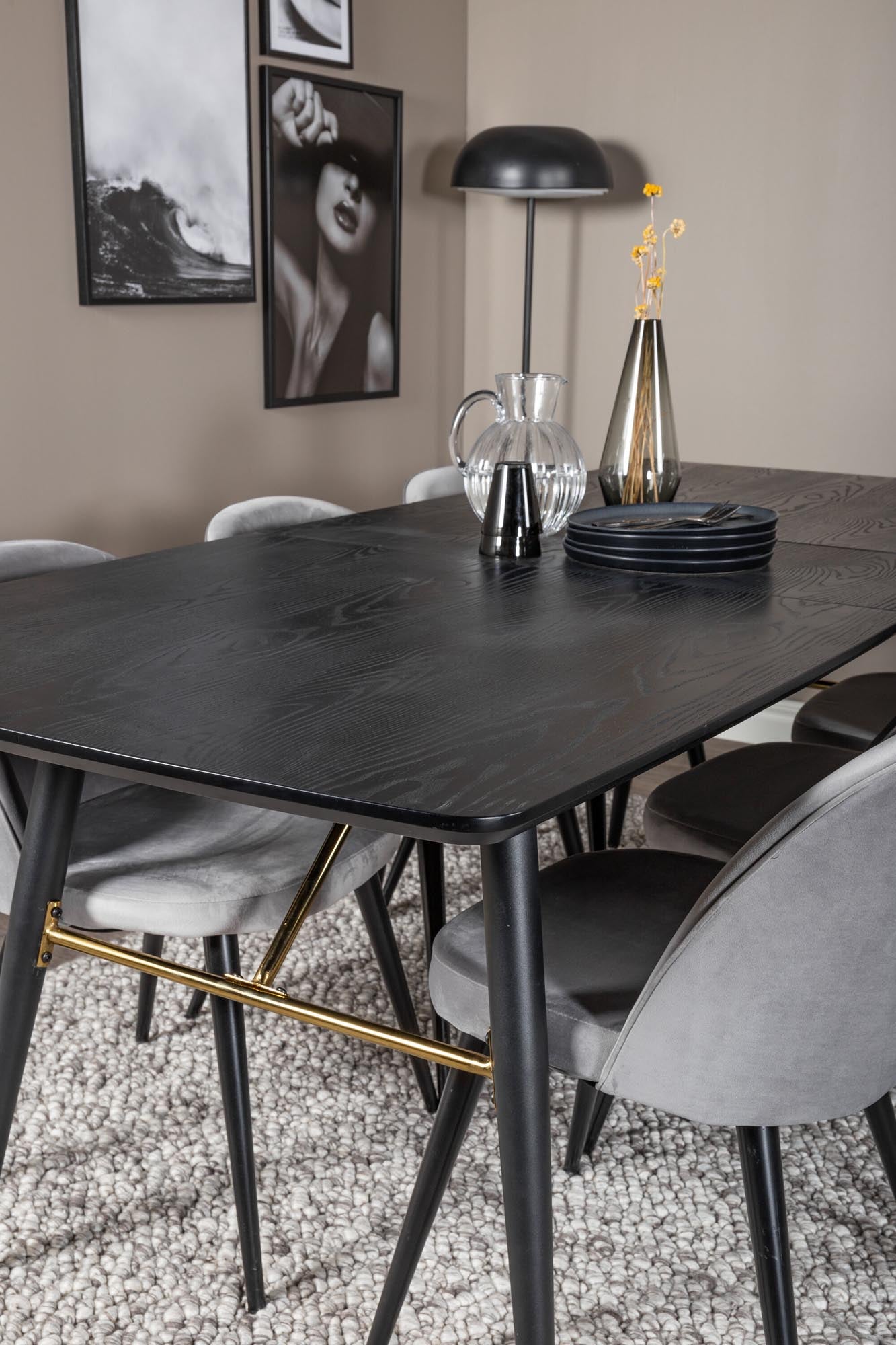 Gold Esszimmerset ausziehbar + Velvet 180cm/6St. in Schwarzgrau präsentiert im Onlineshop von KAQTU Design AG. Esszimmerset ist von Venture Home