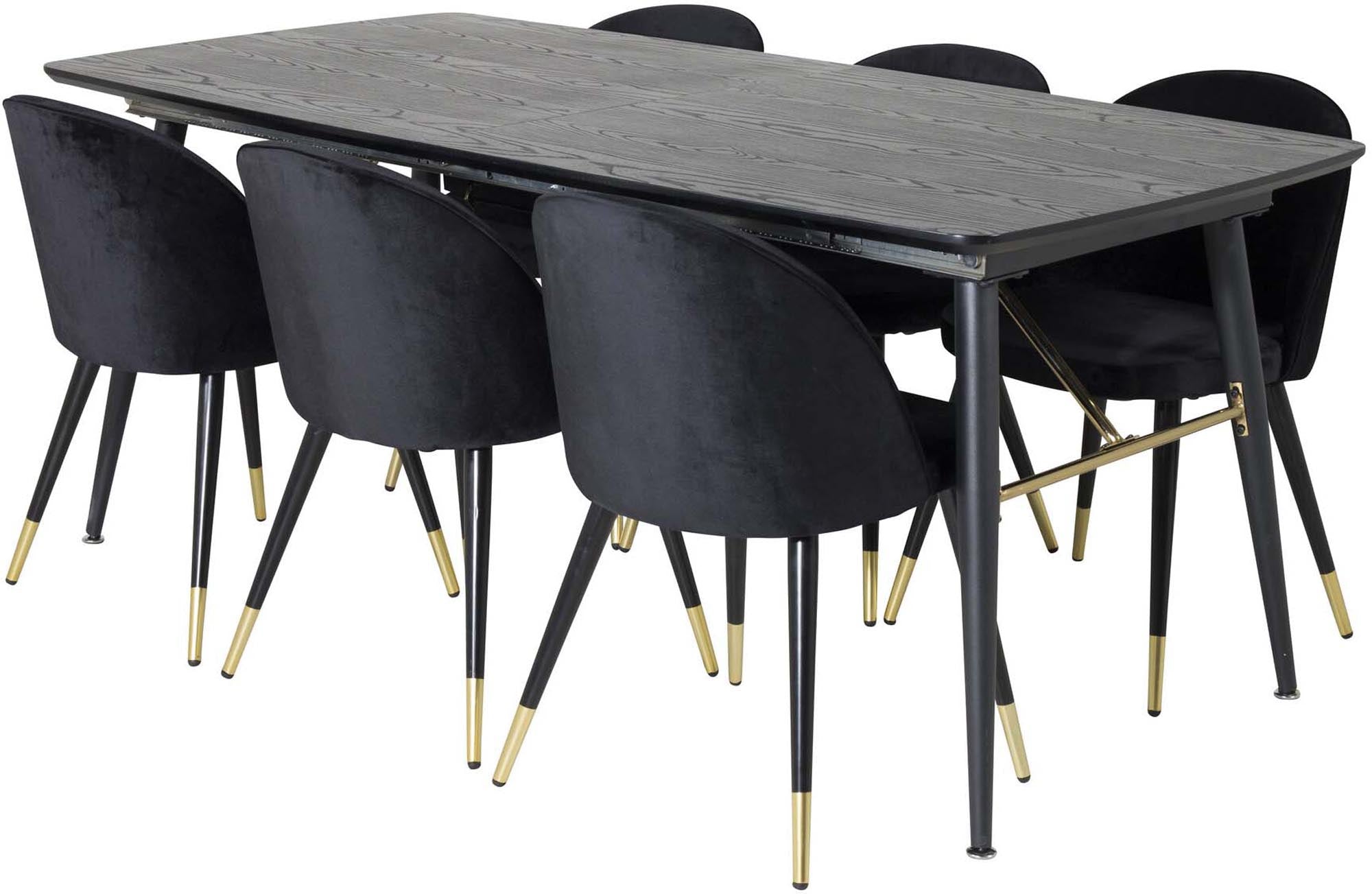 Gold Esszimmerset ausziehbar + Velvet 180cm/6St. in Schwarz / Gold präsentiert im Onlineshop von KAQTU Design AG. Esszimmerset ist von Venture Home