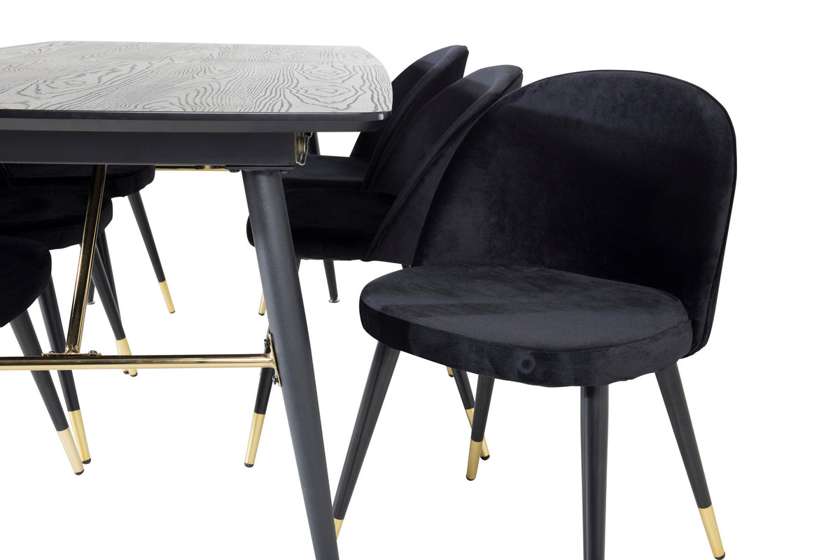 Gold Esszimmerset ausziehbar + Velvet 180cm/6St. in Schwarz / Gold präsentiert im Onlineshop von KAQTU Design AG. Esszimmerset ist von Venture Home