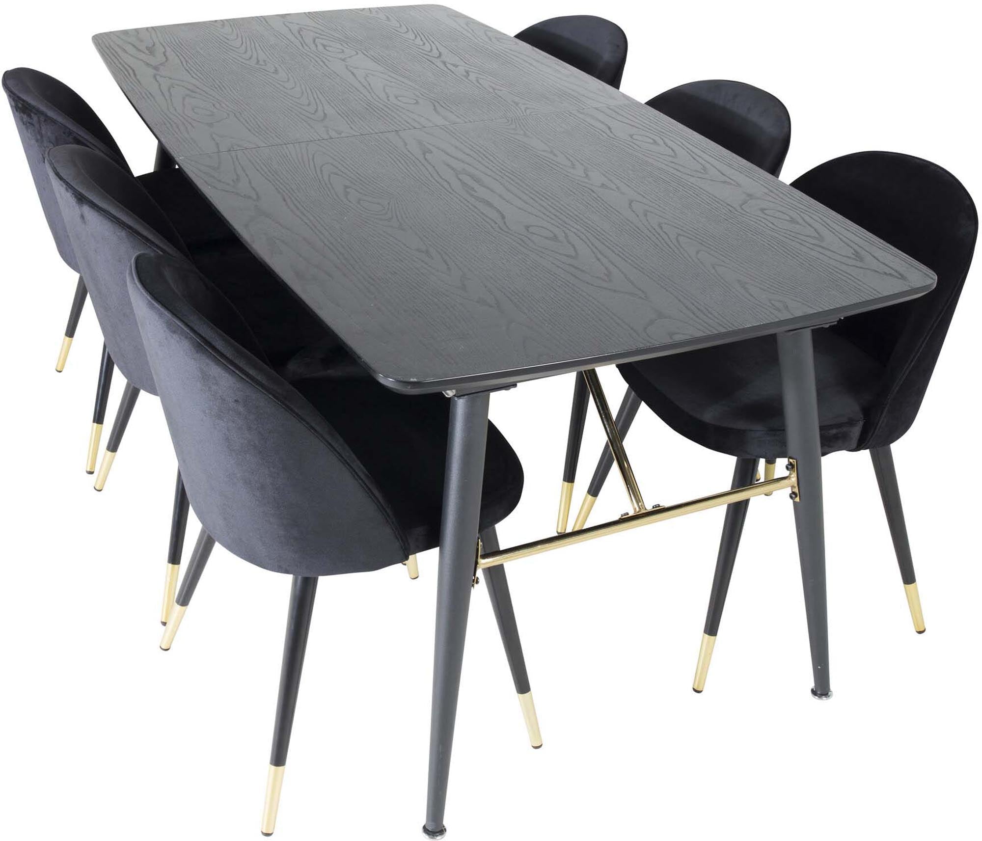 Gold Esszimmerset ausziehbar + Velvet 180cm/6St. in Schwarz / Gold präsentiert im Onlineshop von KAQTU Design AG. Esszimmerset ist von Venture Home