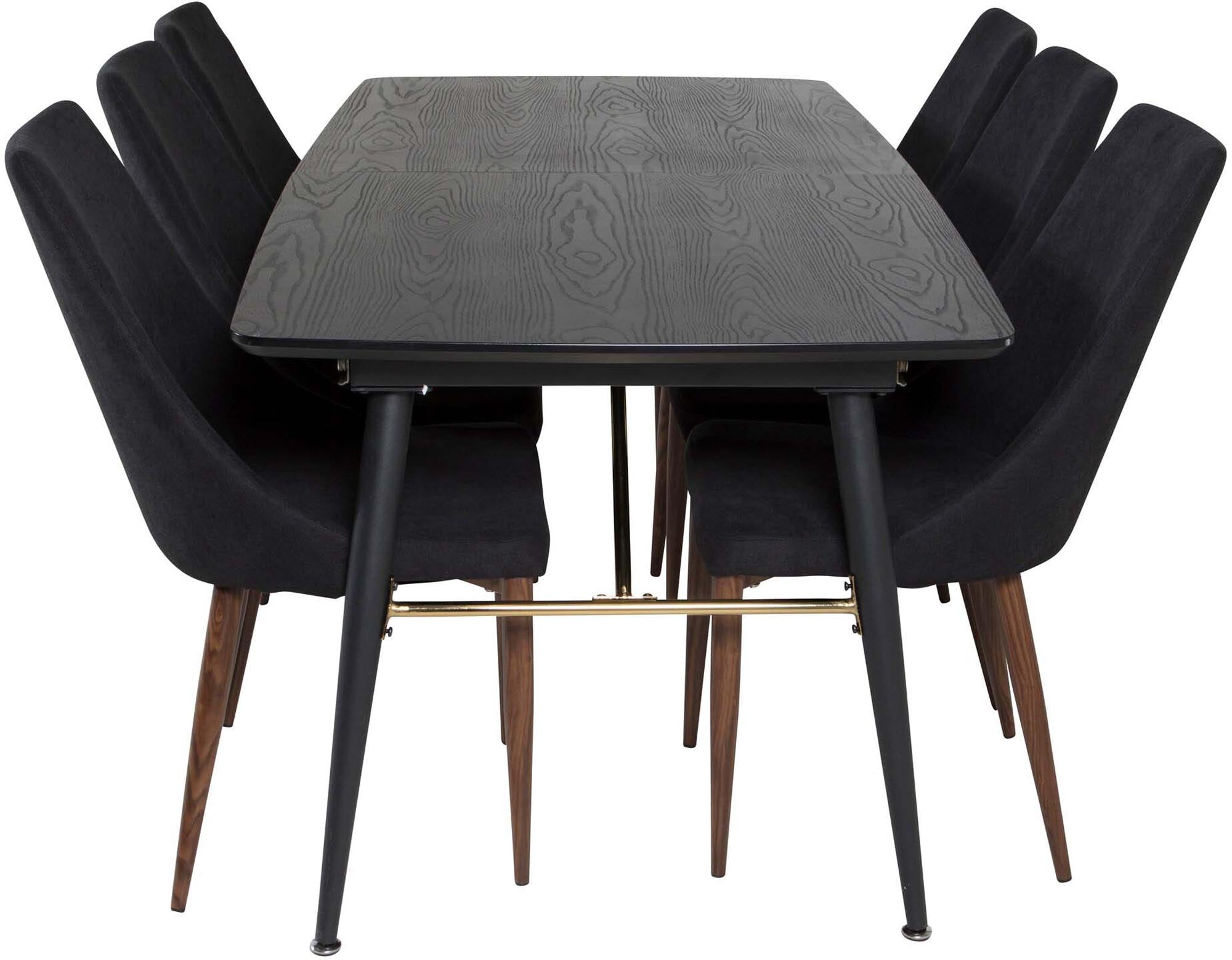 Gold Esszimmerset ausziehbar + Leone 180cm/6St. in Schwarz, Natur präsentiert im Onlineshop von KAQTU Design AG. Esszimmerset ist von Venture Home