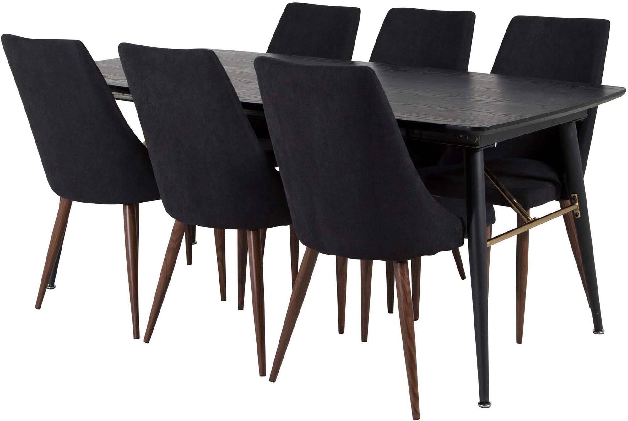 Gold Esszimmerset ausziehbar + Leone 180cm/6St. in Schwarz, Natur präsentiert im Onlineshop von KAQTU Design AG. Esszimmerset ist von Venture Home