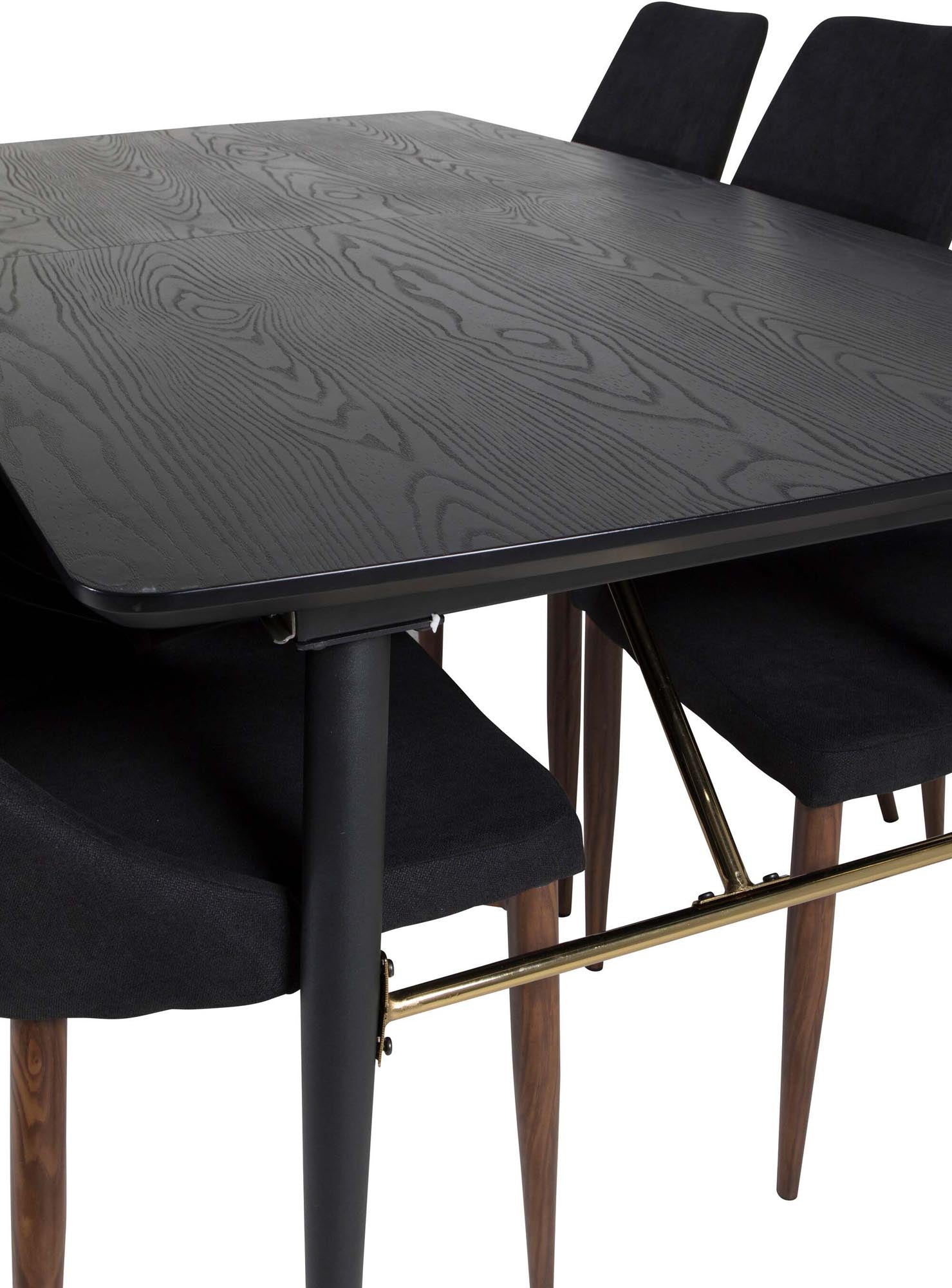 Gold Esszimmerset ausziehbar + Leone 180cm/6St. in Schwarz, Natur präsentiert im Onlineshop von KAQTU Design AG. Esszimmerset ist von Venture Home