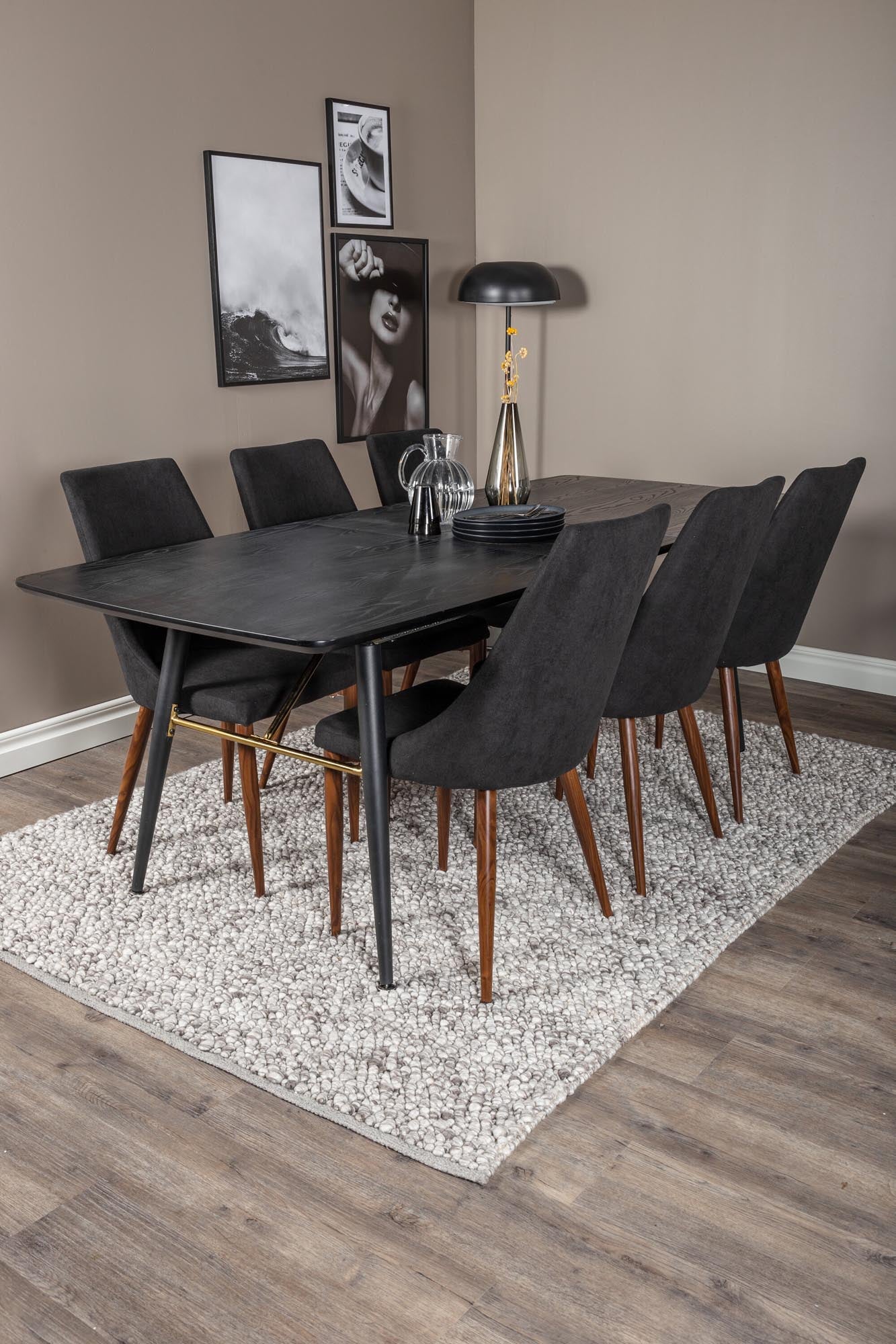 Gold Esszimmerset ausziehbar + Leone 180cm/6St. in Schwarz, Natur präsentiert im Onlineshop von KAQTU Design AG. Esszimmerset ist von Venture Home