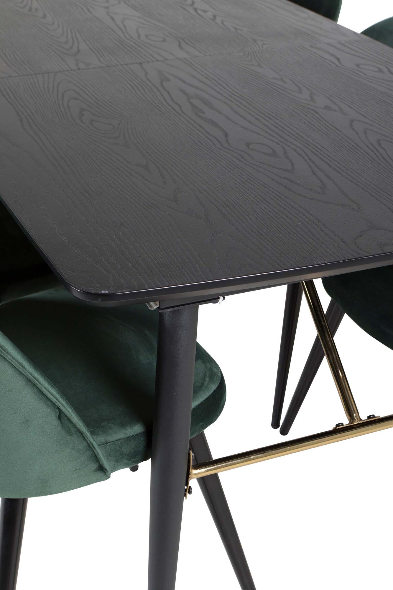 Gold Esszimmerset ausziehbar + Velvet 180cm/6St. in Schwarz Grün präsentiert im Onlineshop von KAQTU Design AG. Esszimmerset ist von Venture Home