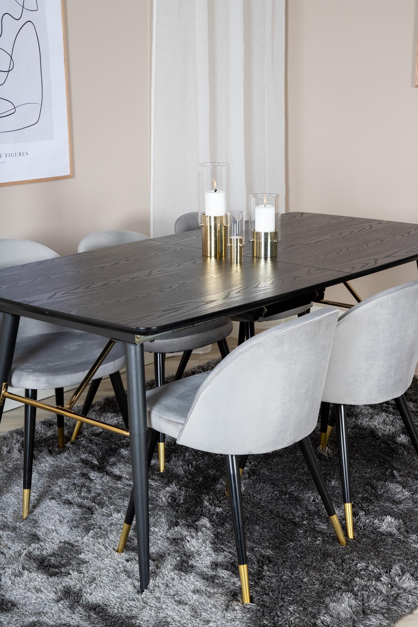 Gold Esszimmerset ausziehbar + Velvet 180cm/6St. in Schwarz, Gold, Grau präsentiert im Onlineshop von KAQTU Design AG. Esszimmerset ist von Venture Home