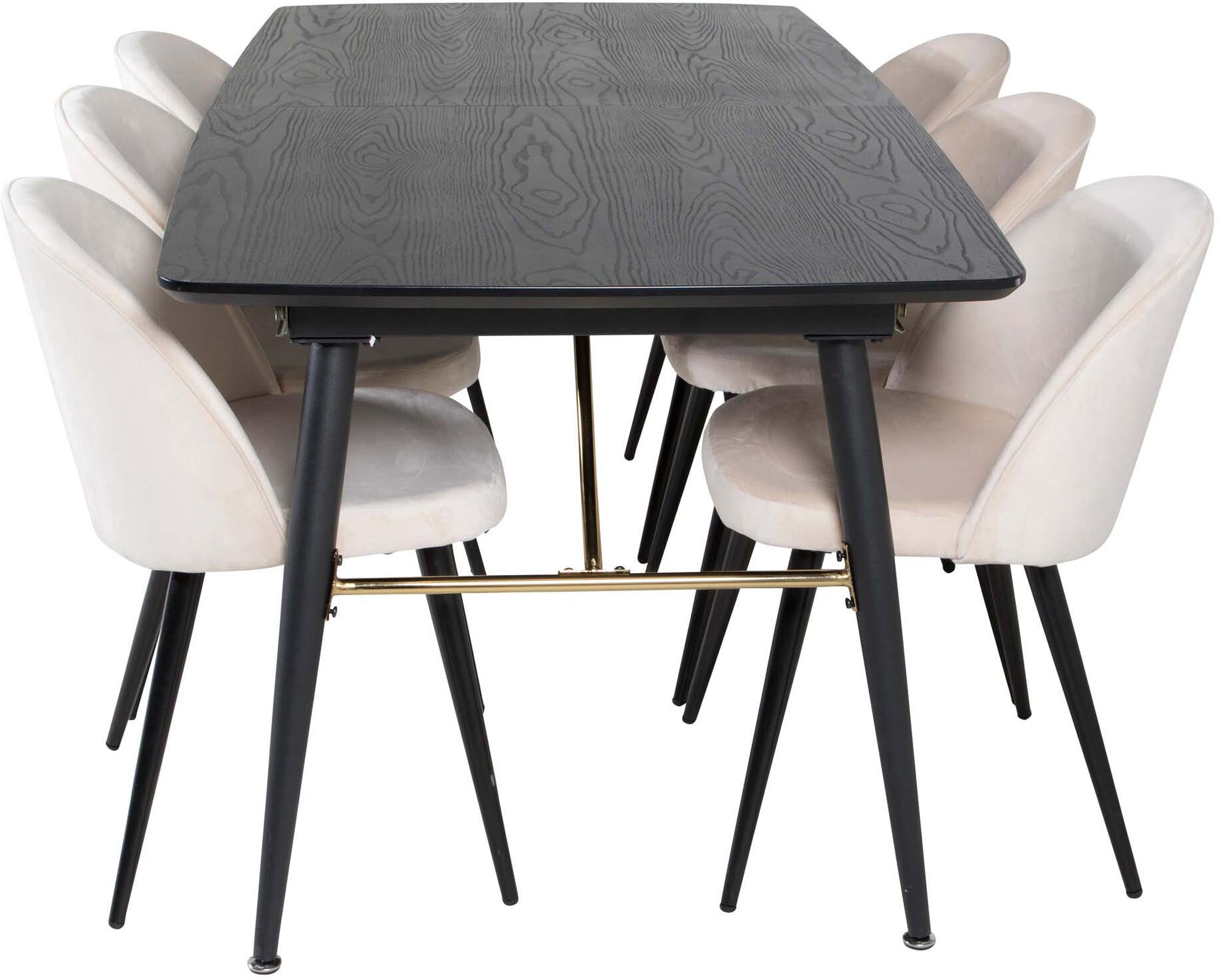 Gold Esszimmerset ausziehbar + Velvet 180cm/6St. in Beige, Schwarz präsentiert im Onlineshop von KAQTU Design AG. Esszimmerset ist von Venture Home