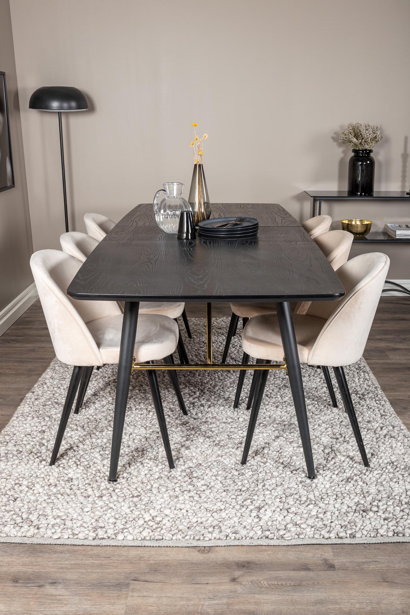 Gold Esszimmerset ausziehbar + Velvet 180cm/6St. in Beige, Schwarz präsentiert im Onlineshop von KAQTU Design AG. Esszimmerset ist von Venture Home