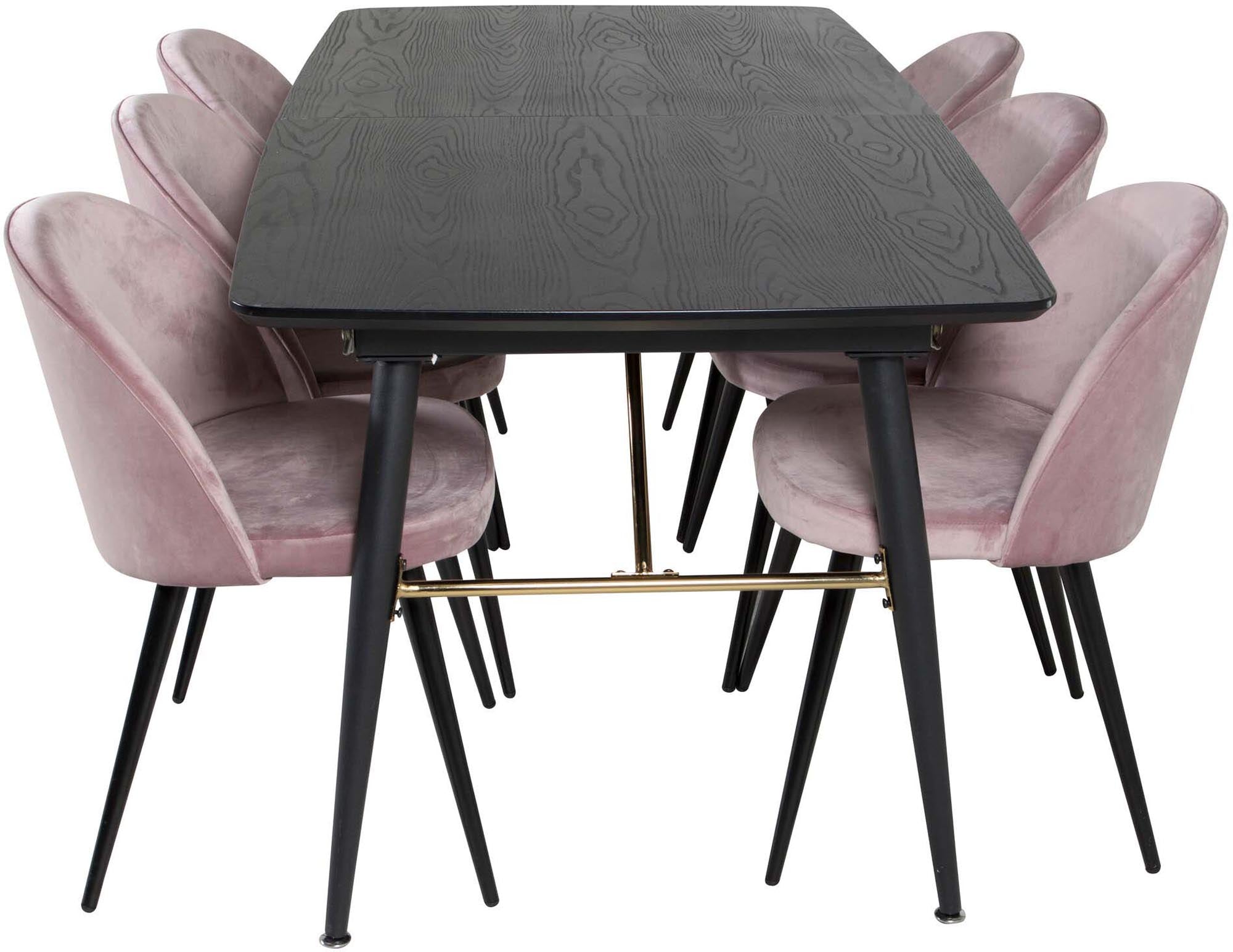 Gold Esszimmerset ausziehbar + Velvet 180cm/6St. in Schwarz, Altrosa präsentiert im Onlineshop von KAQTU Design AG. Esszimmerset ist von Venture Home