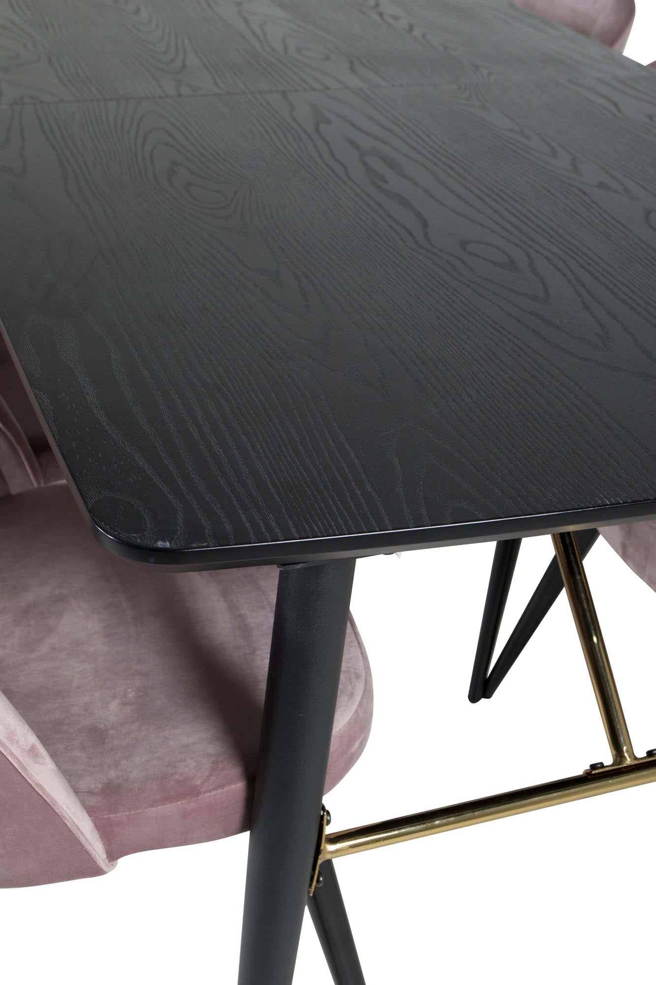 Elegantes Gold Esszimmerset mit ausziehbarem Tisch (180 cm) und 6 bequemen Samt-Stühlen. Perfekt für festliche Anlässe und gemütliche Abende.