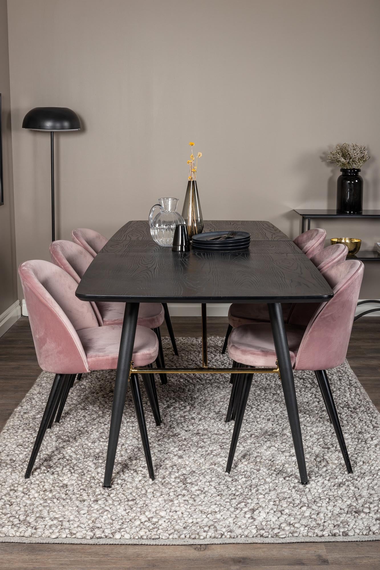 Gold Esszimmerset ausziehbar + Velvet 180cm/6St. in Schwarz, Altrosa präsentiert im Onlineshop von KAQTU Design AG. Esszimmerset ist von Venture Home