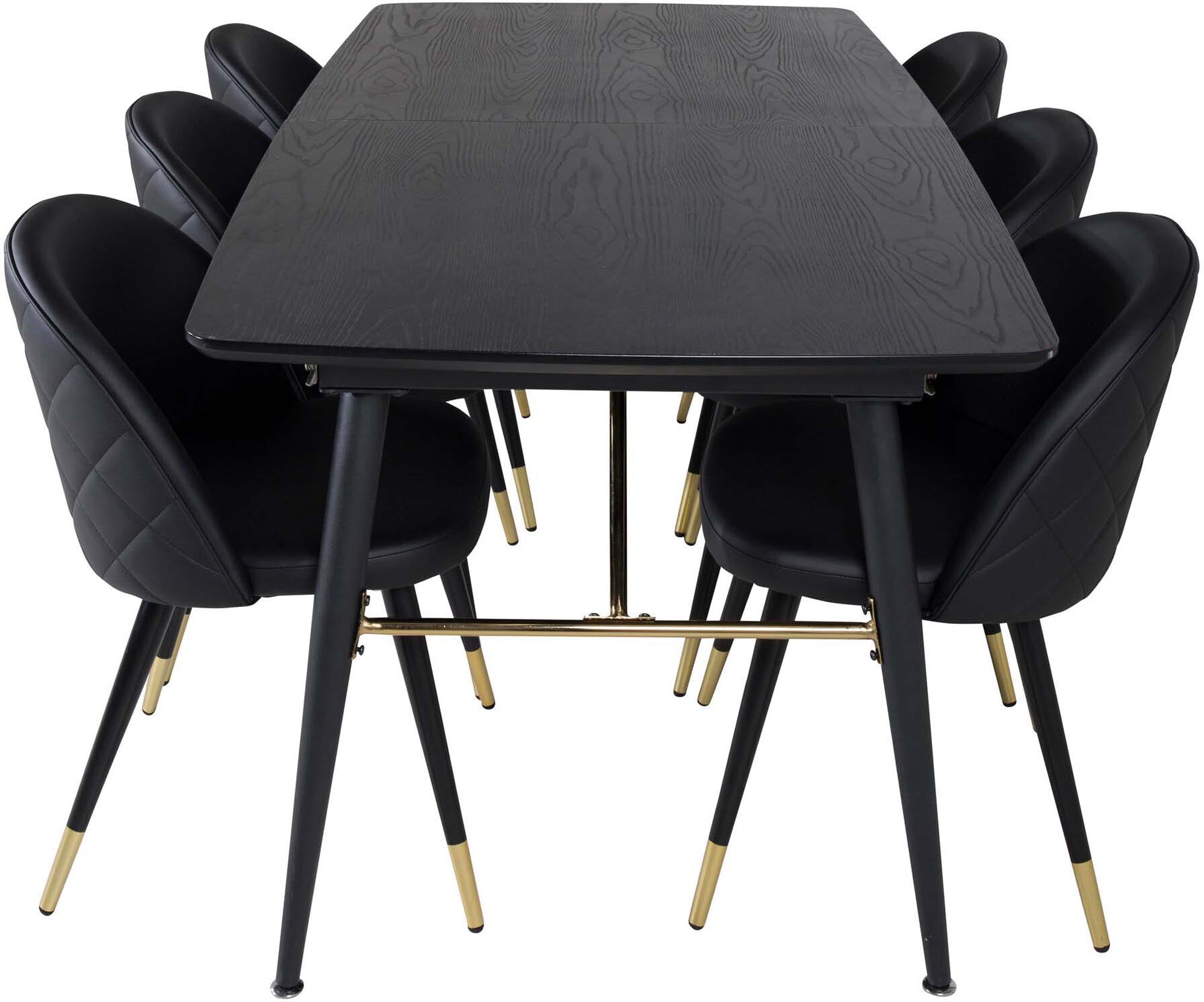 Gold Esszimmerset ausziehbar + Velvet 180cm/6St. in Schwarz / Gold präsentiert im Onlineshop von KAQTU Design AG. Esszimmerset ist von Venture Home